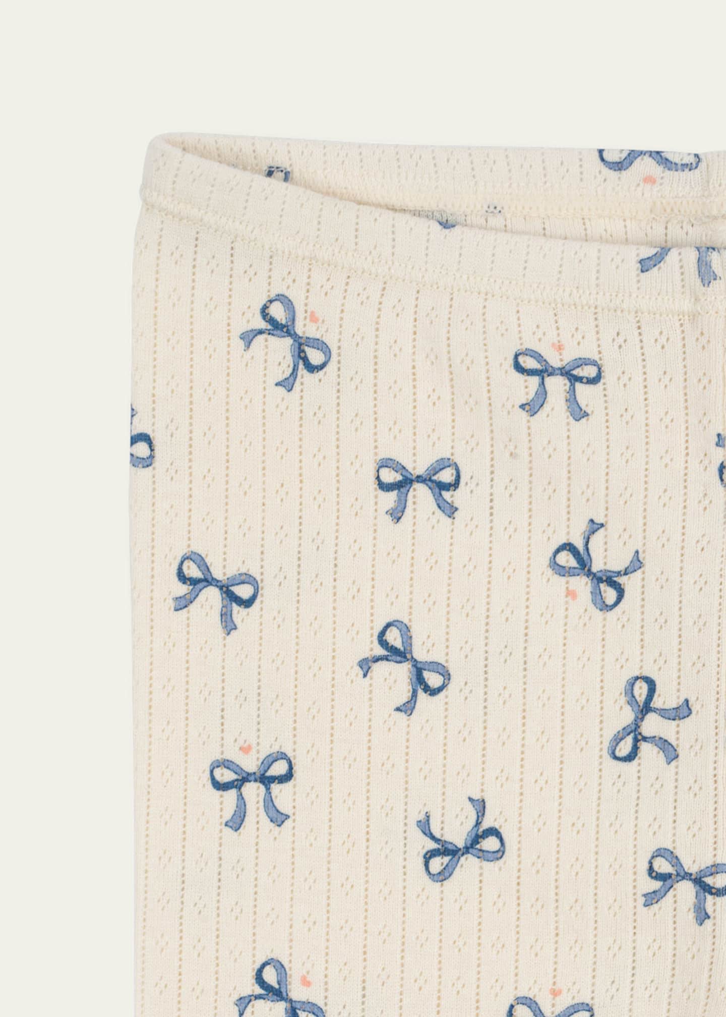 Konges Slojd Girl's Minnie Bow-Print Pointelle Knit Pants Image 3 of 3