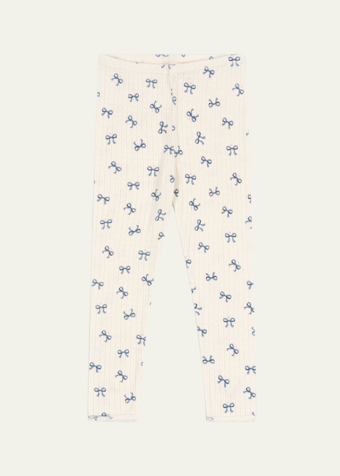 Konges Slojd Girl's Minnie Bow-Print Pointelle Knit Pants Image 1 of 3