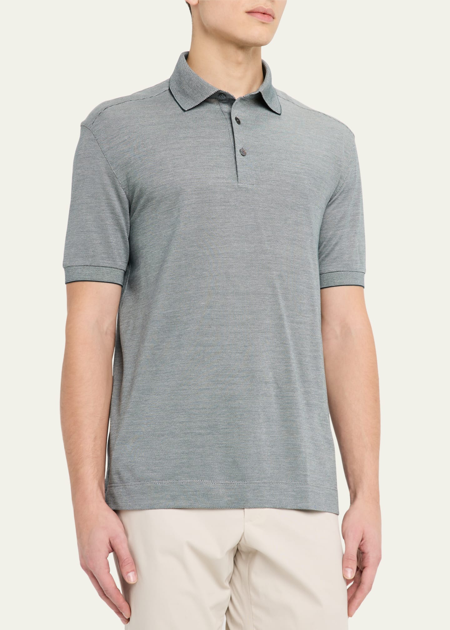 ZEGNA Men's Cotton and Silk Polo Shirt Image 4 of 5