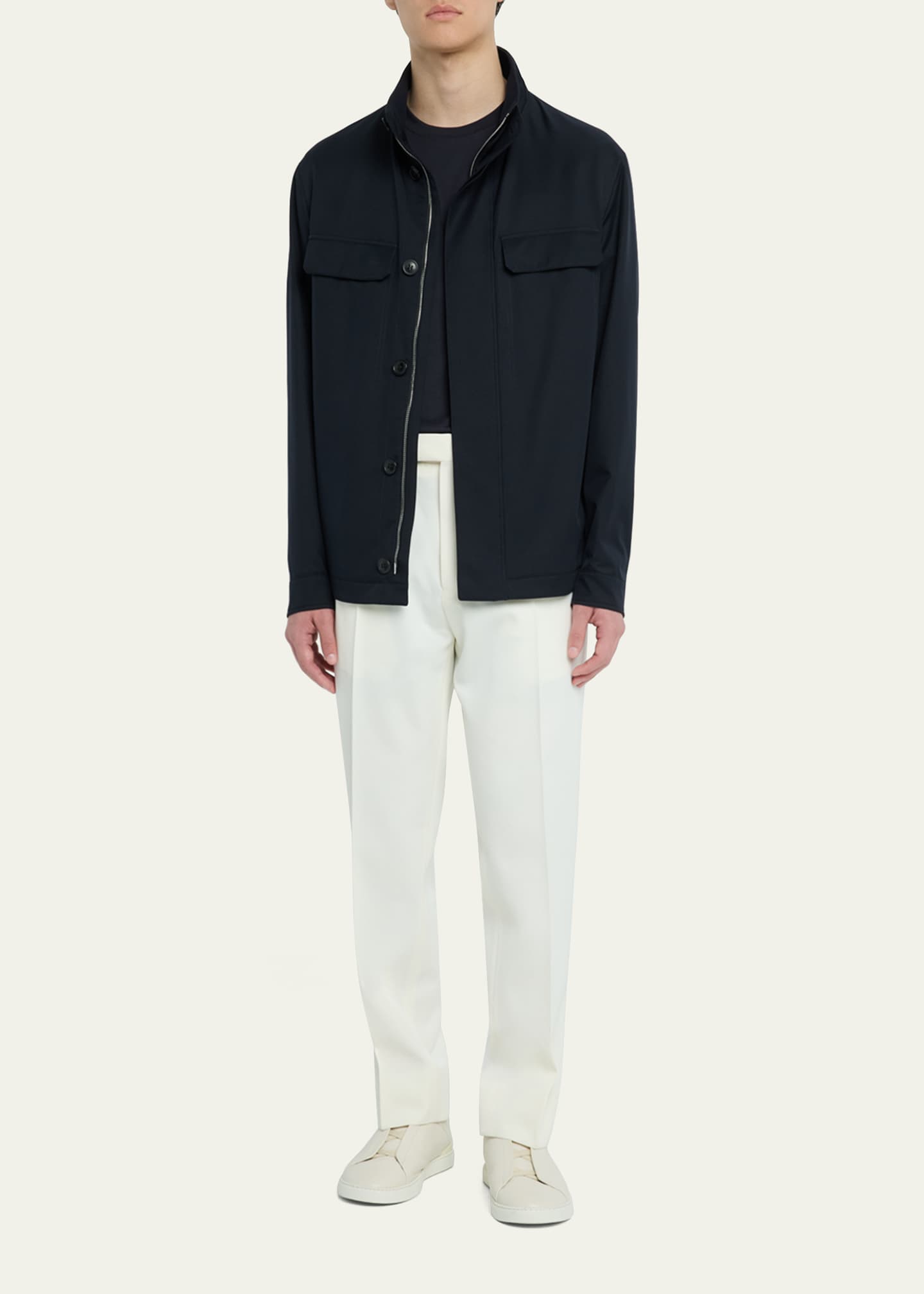 ZEGNA Men's Pleated Cotton-Wool Pants Image 2 of 5