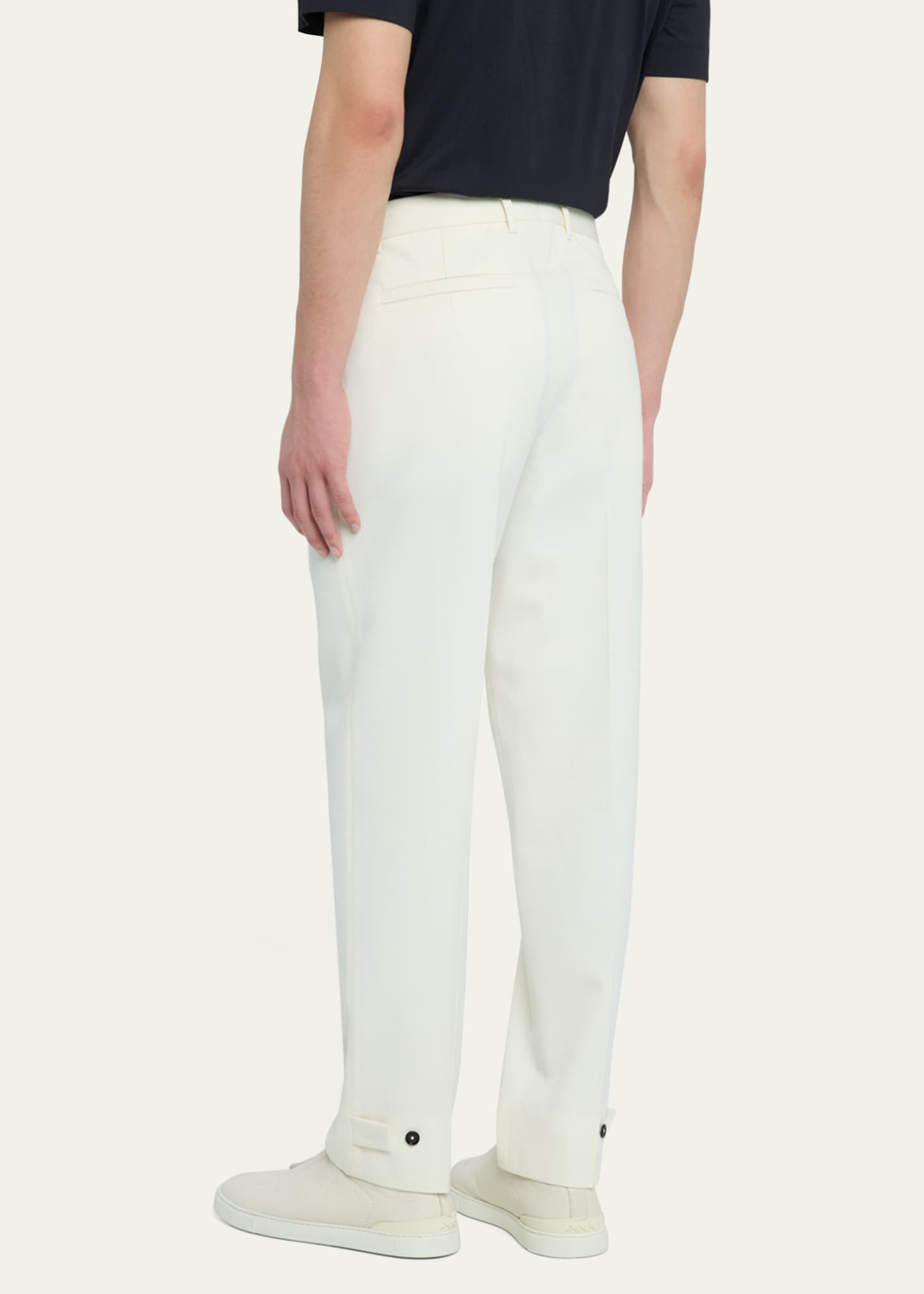 ZEGNA Men's Pleated Cotton-Wool Pants Image 3 of 5