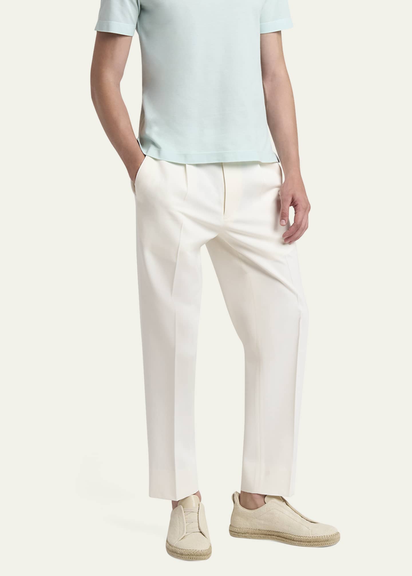 ZEGNA Men's Pleated Cotton-Wool Pants Image 4 of 5
