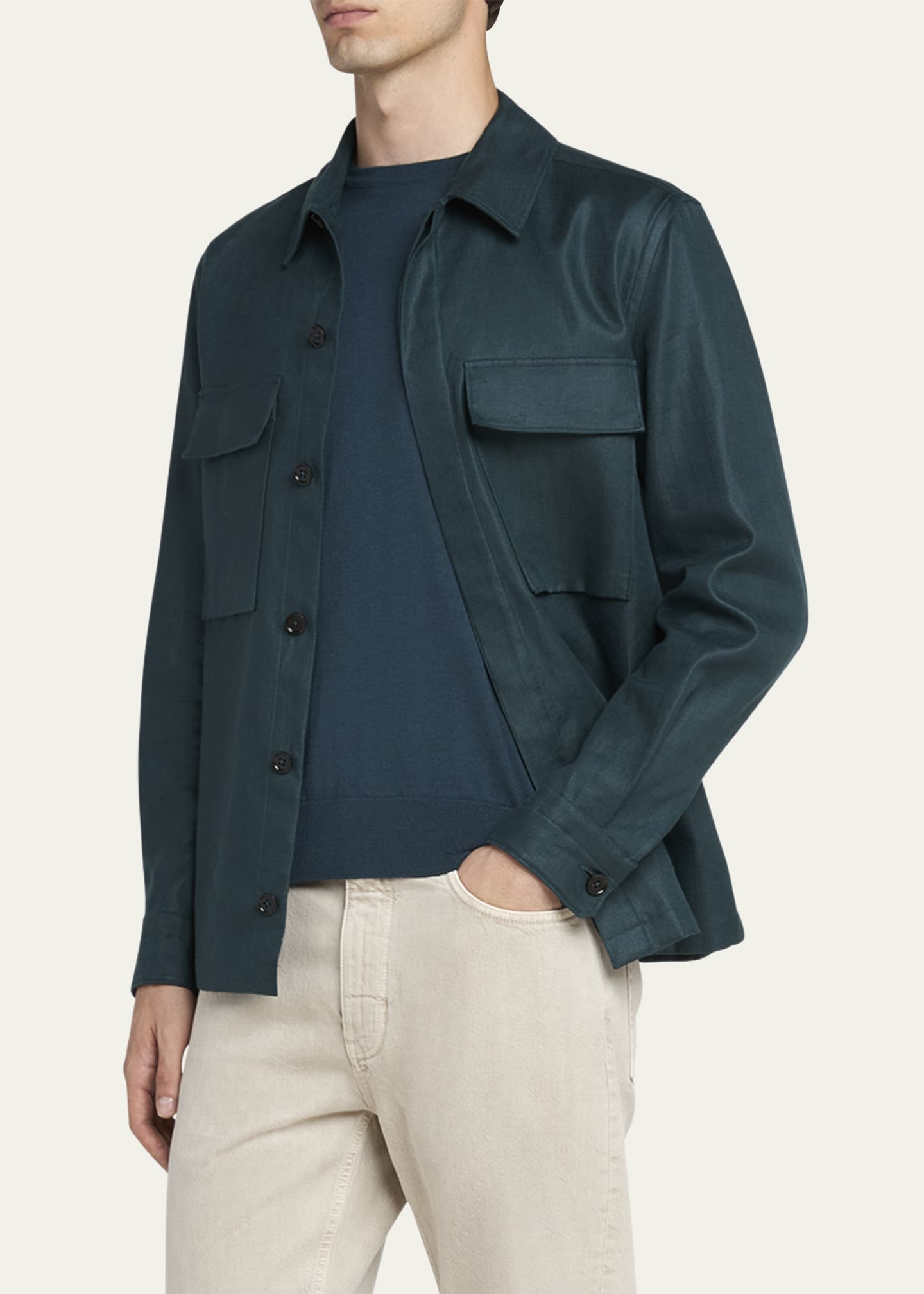ZEGNA Men's Oasi Linen Overshirt Image 4 of 4