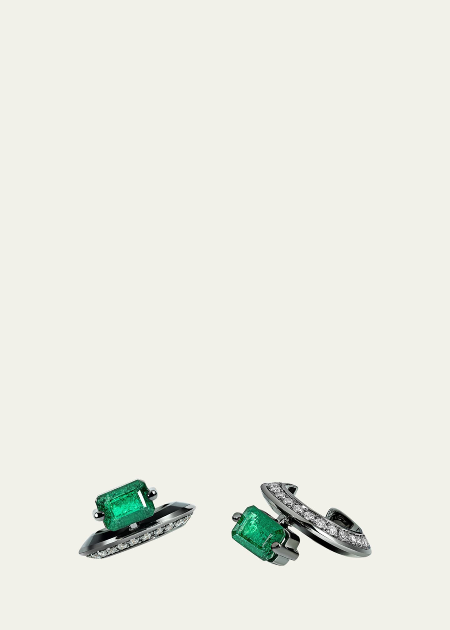 Savolinna Linette 18K Black Gold Diamond and Emerald Ear Cuff, Single