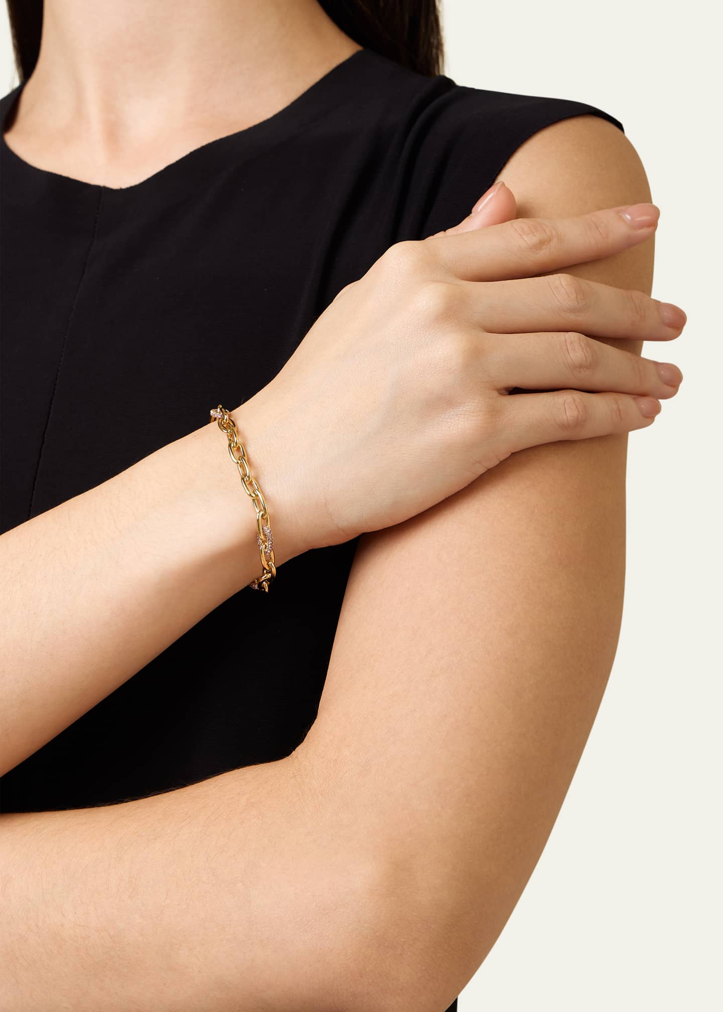 PATTARAPHAN 9K Gold Tri Pavé Baby Seamless Link Bracelet with Amethysts Image 2 of 4