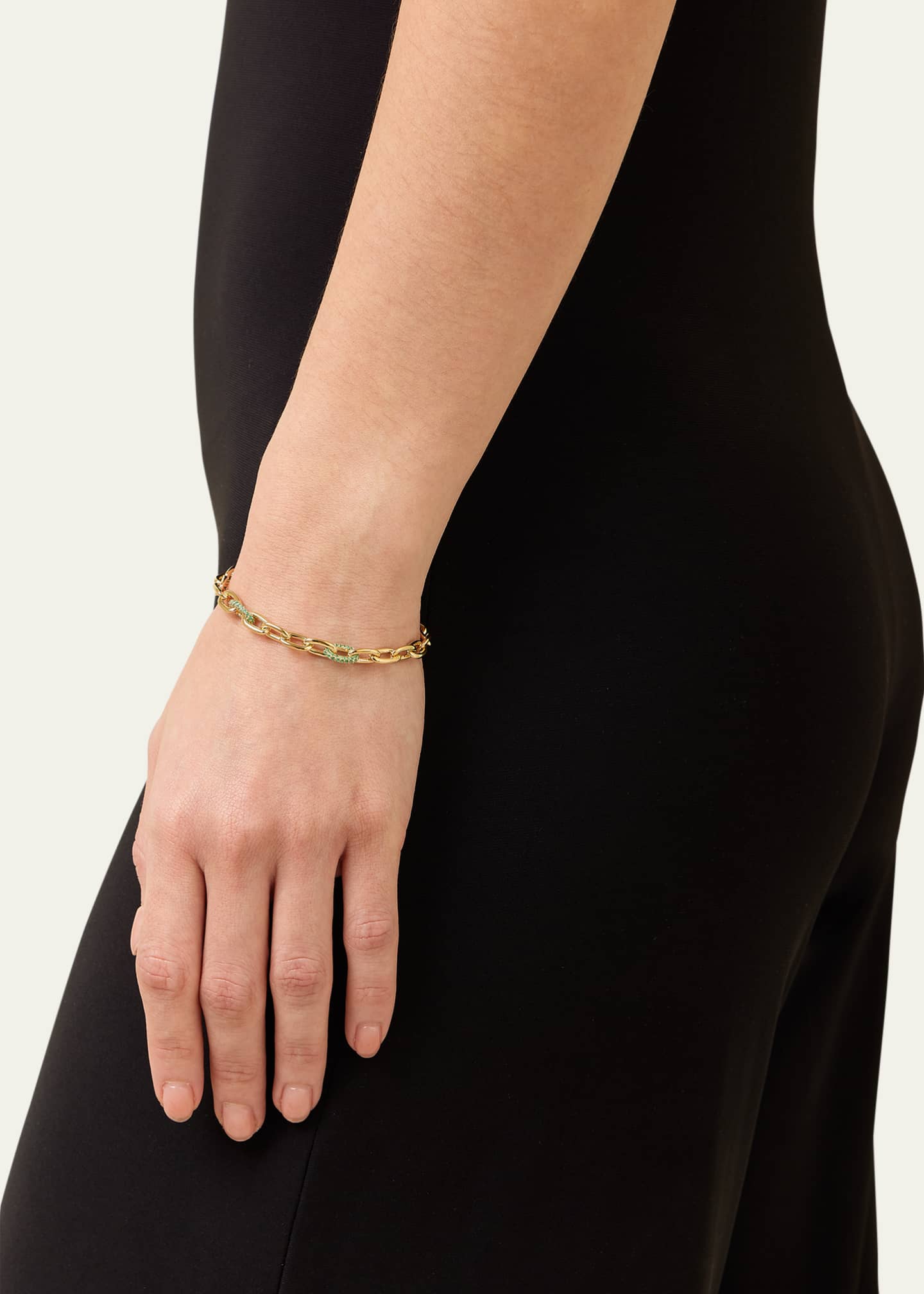 PATTARAPHAN 9K Gold Tri Pavé Baby Seamless Link Bracelet with Emeralds Image 2 of 4