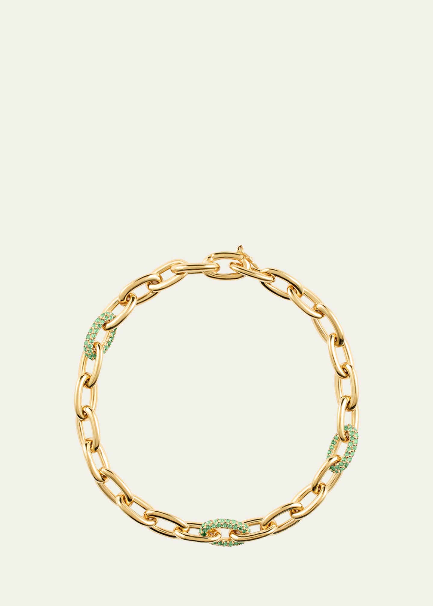 PATTARAPHAN 9K Gold Tri Pavé Baby Seamless Link Bracelet with Emeralds Image 1 of 4