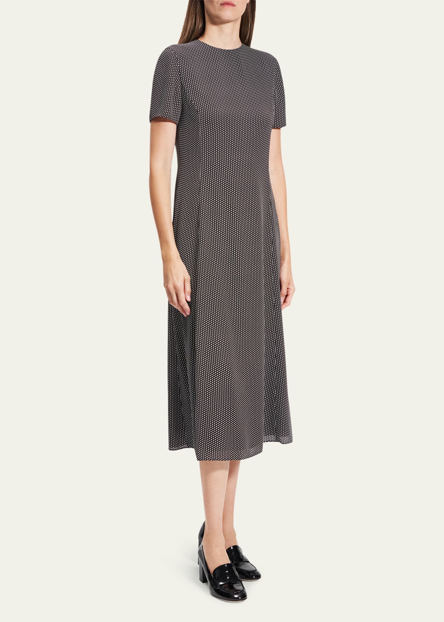 Theory Short-Sleeve Flared Midi Dress Image 4 of 5