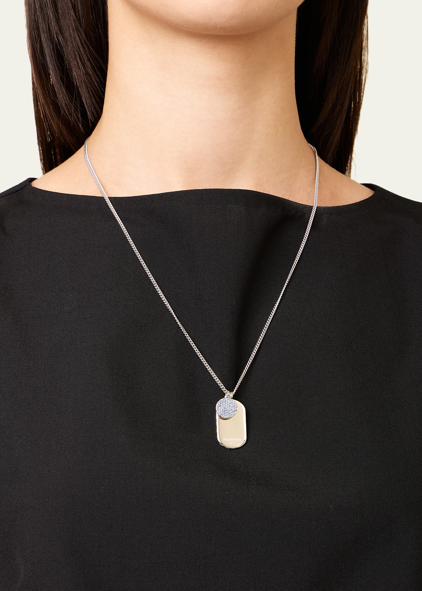 PATTARAPHAN Pavé Tagged ID Necklace with Blue Sapphire, 22"L Image 2 of 3