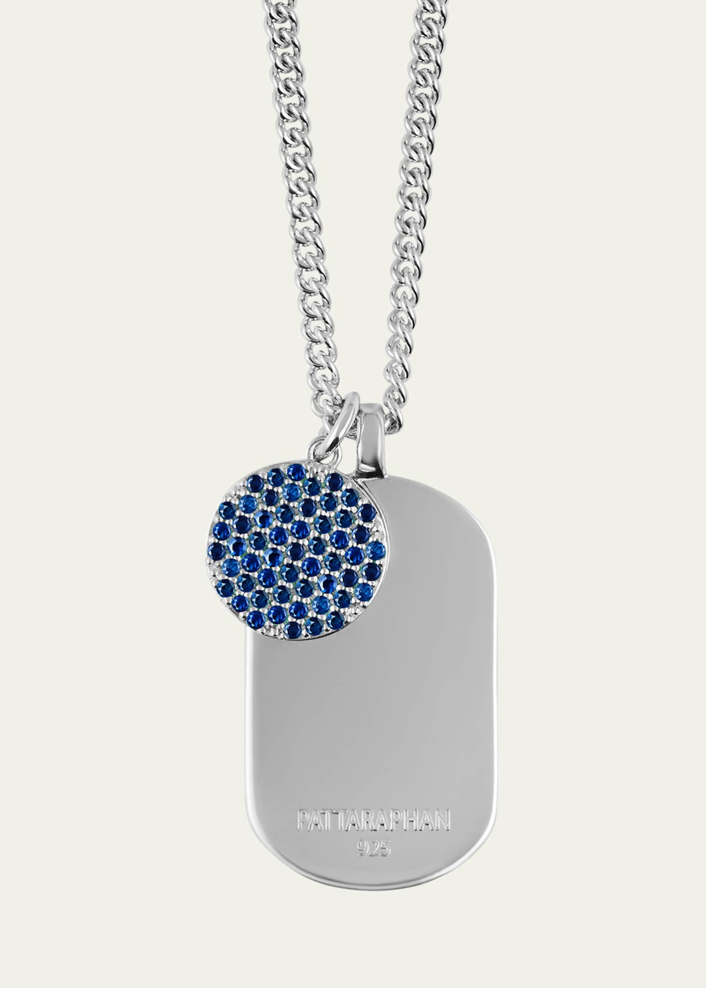 PATTARAPHAN Pavé Tagged ID Necklace with Blue Sapphire, 22"L Image 3 of 3