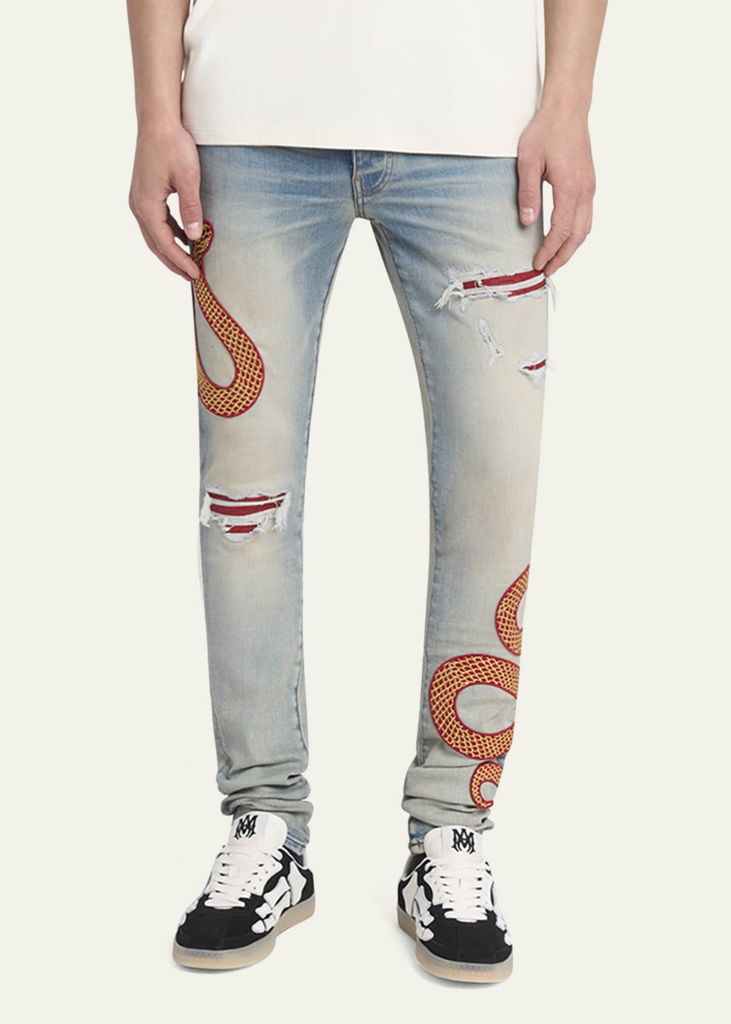 Amiri Men's Snake Applique Skinny Jeans Image 2 of 5