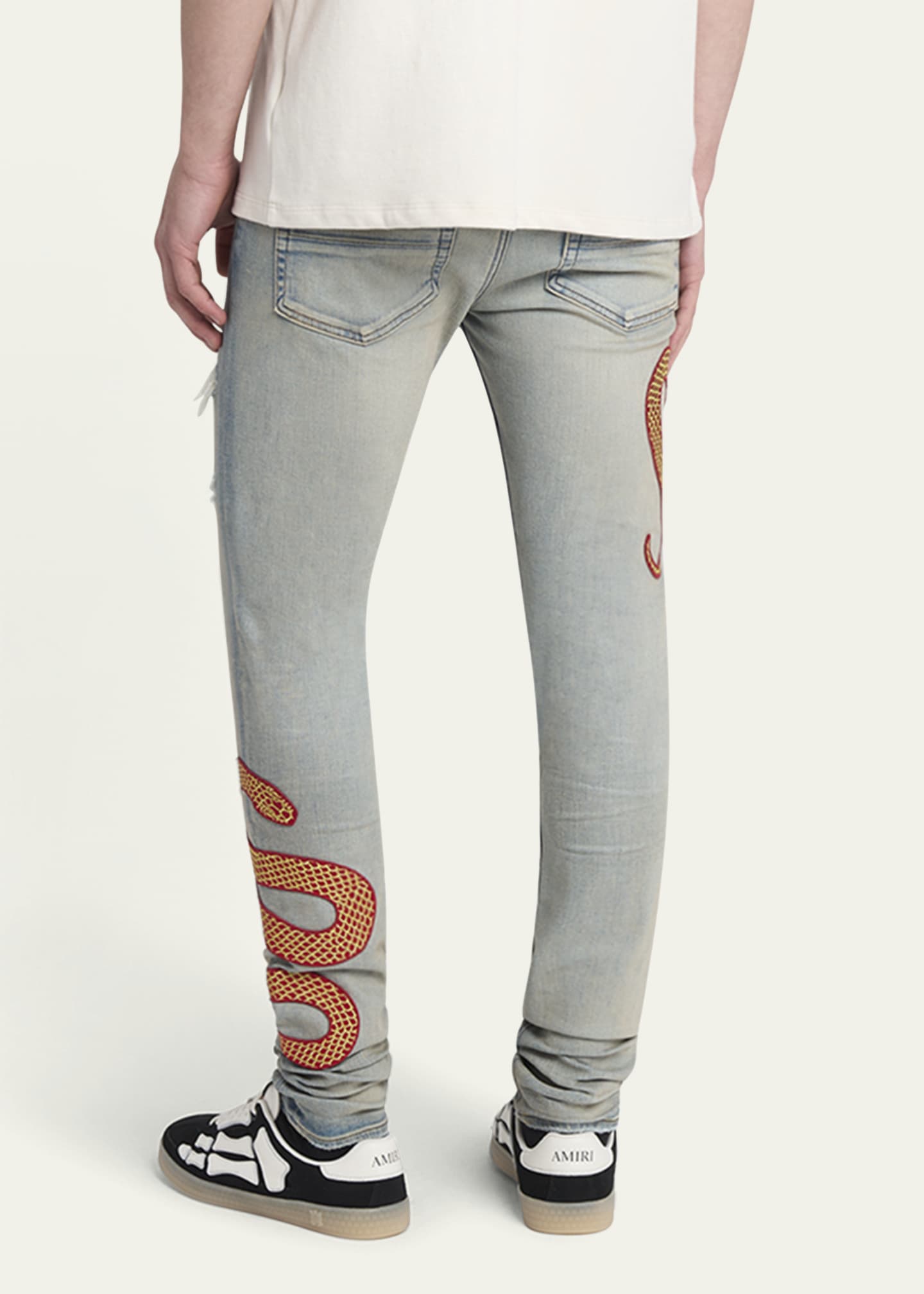 Amiri Men's Snake Applique Skinny Jeans Image 3 of 5
