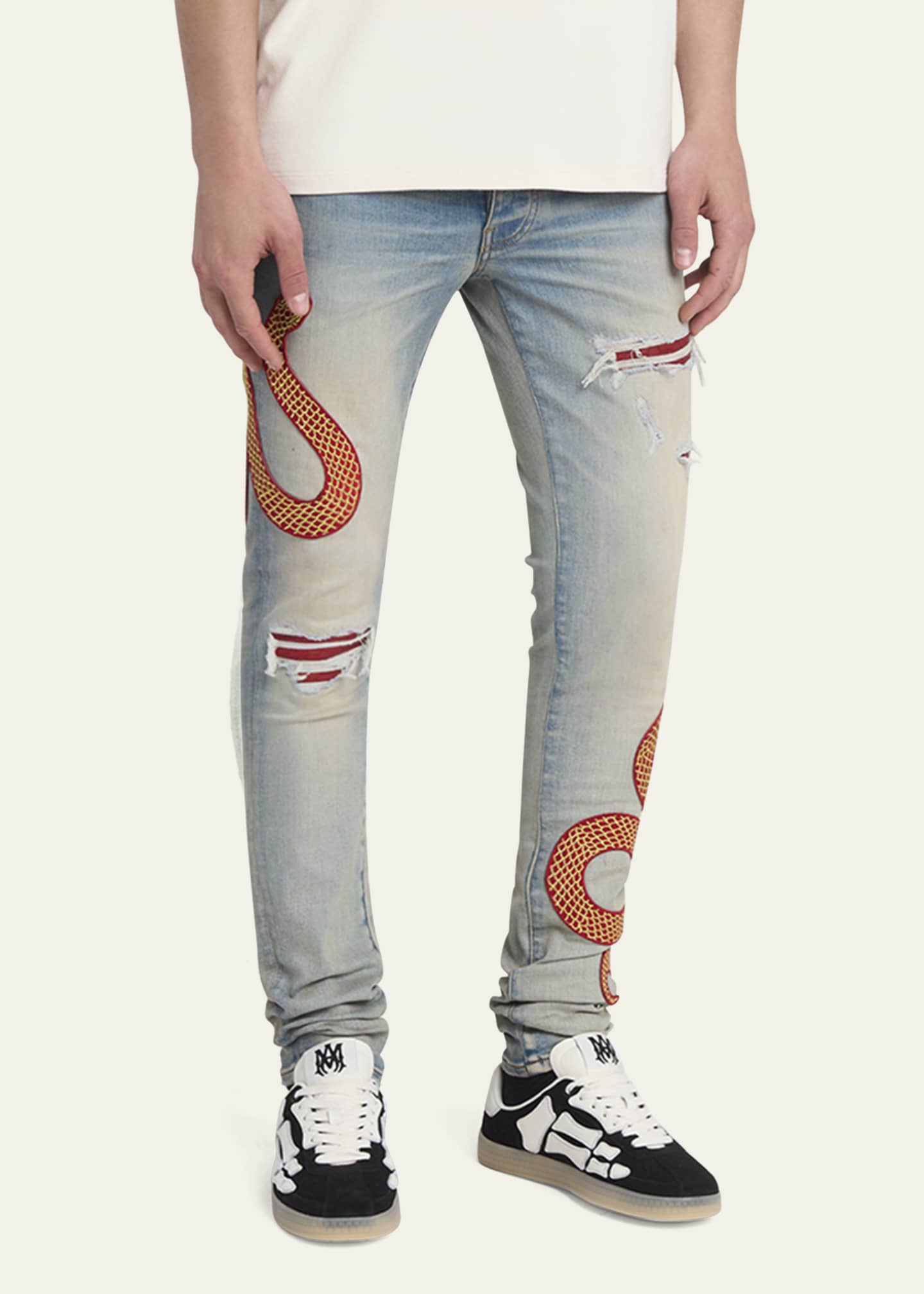 Amiri Men's Snake Applique Skinny Jeans Image 4 of 5