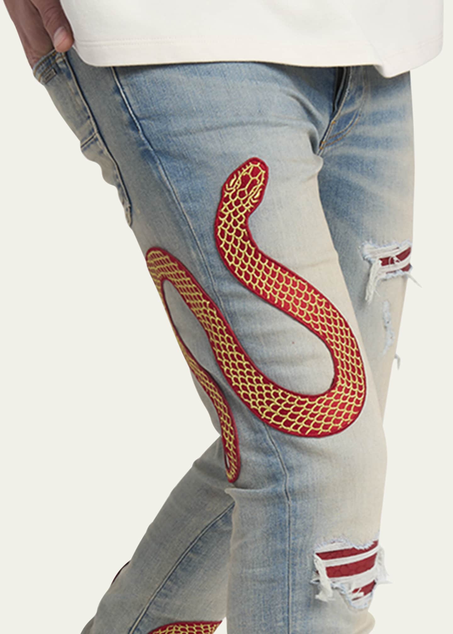 Amiri Men's Snake Applique Skinny Jeans Image 5 of 5