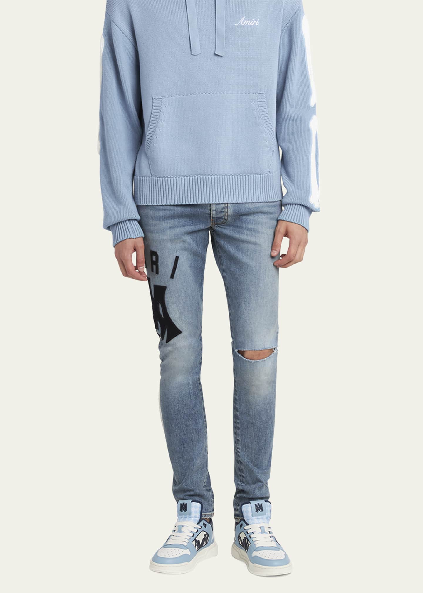 Men's Suede Applique Skinny Jeans
