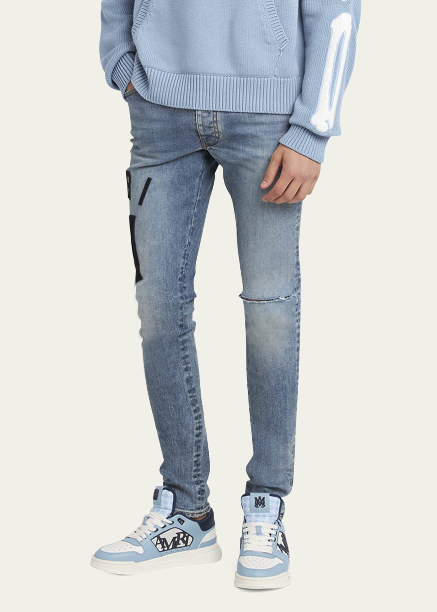 Men's Suede Applique Skinny Jeans