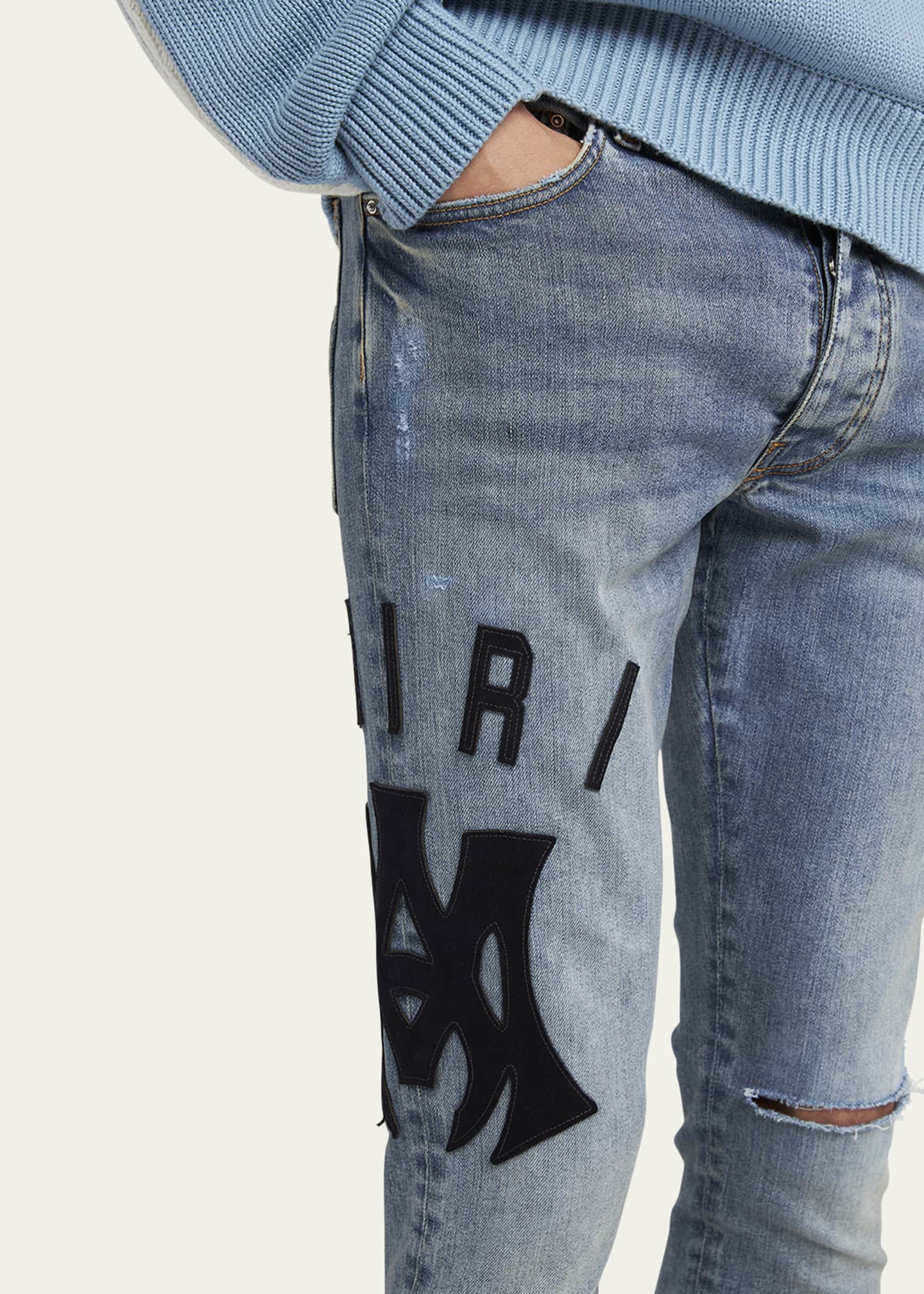 Men's Suede Applique Skinny Jeans