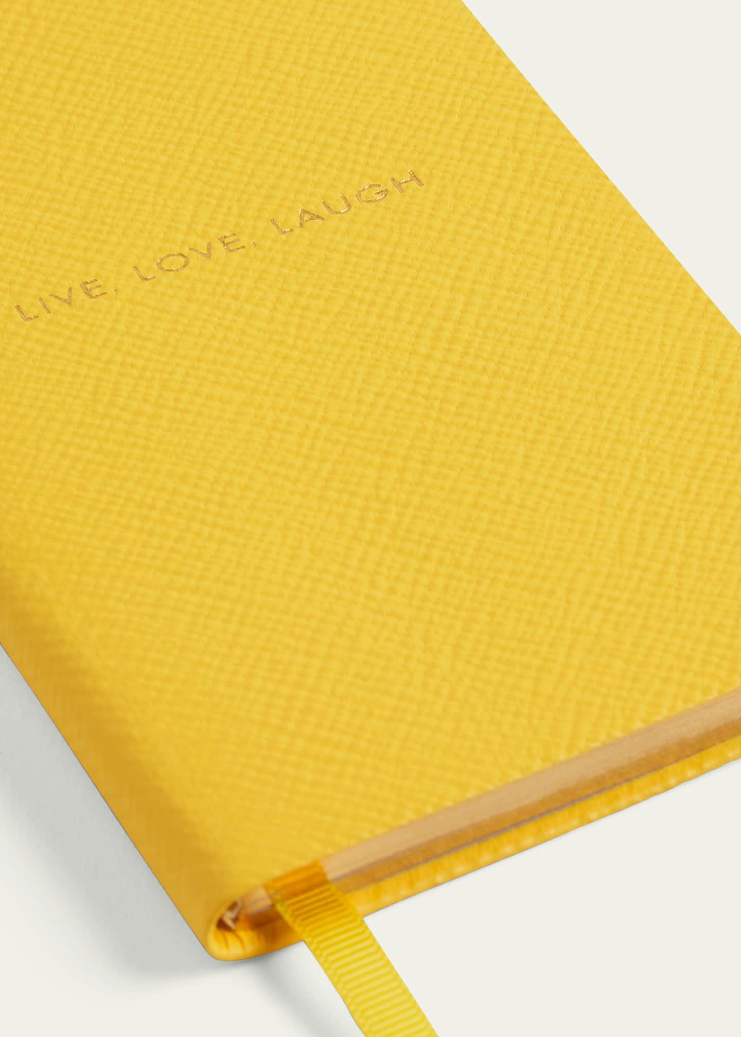 Smythson "Live, Love, Laugh" Panama Leather Pocket Notebook, Lemon Image 2 of 3