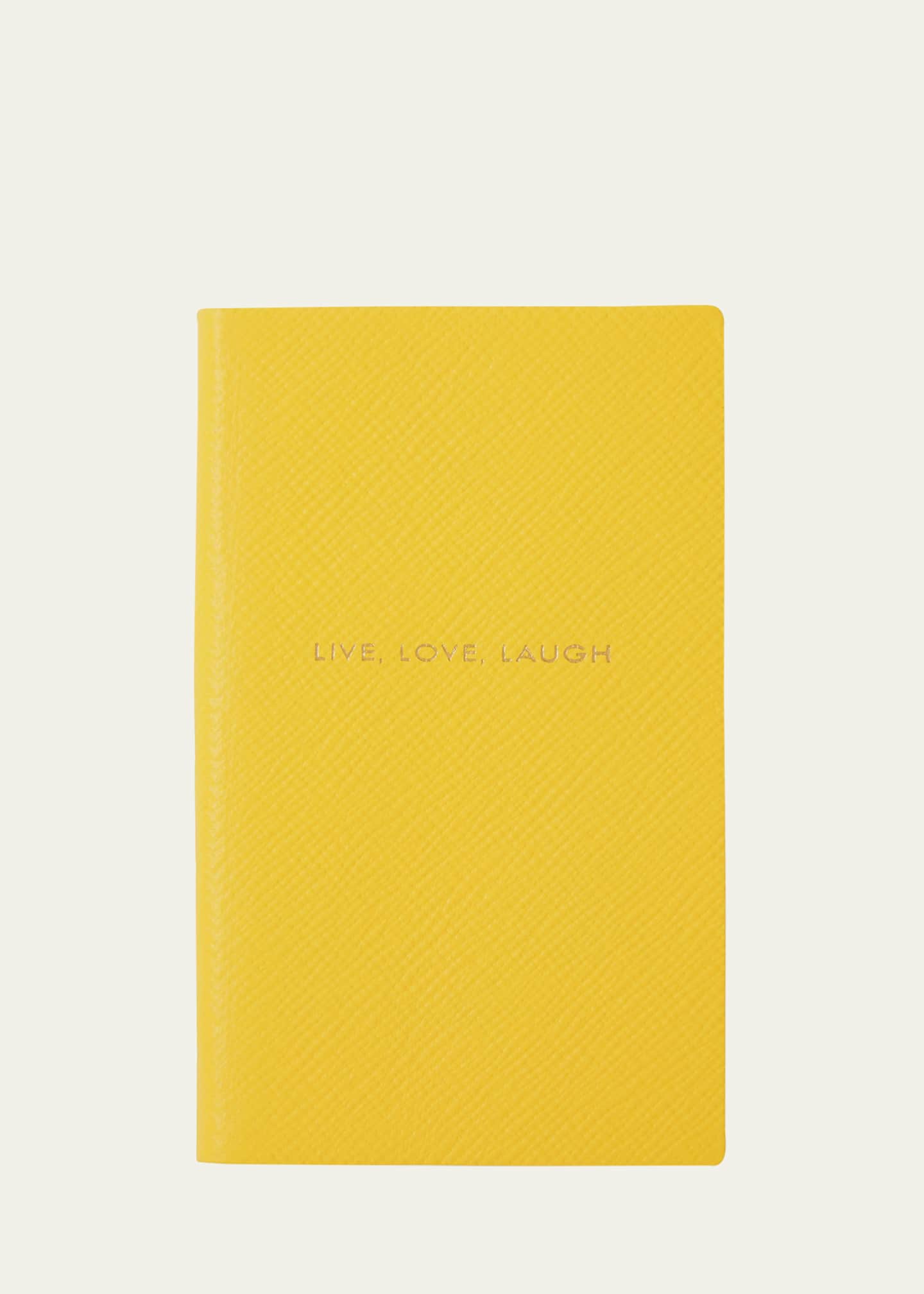 Smythson "Live, Love, Laugh" Panama Leather Pocket Notebook, Lemon Image 1 of 3