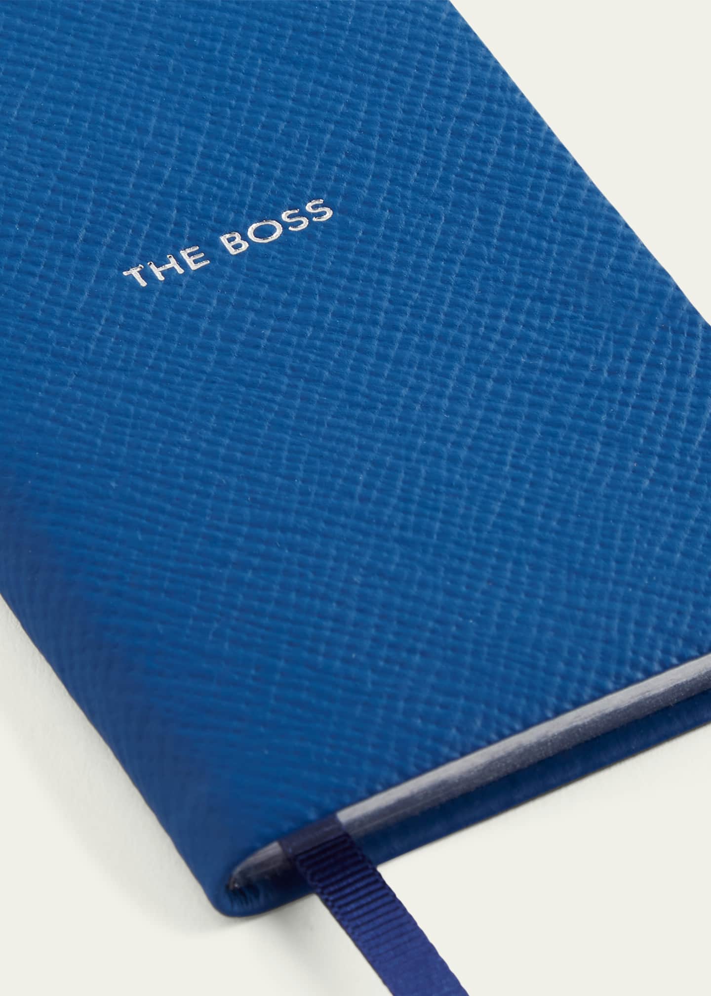Smythson "Shhh" Wafer Panama Leather Pocket Notebook, Cerulean Image 2 of 3