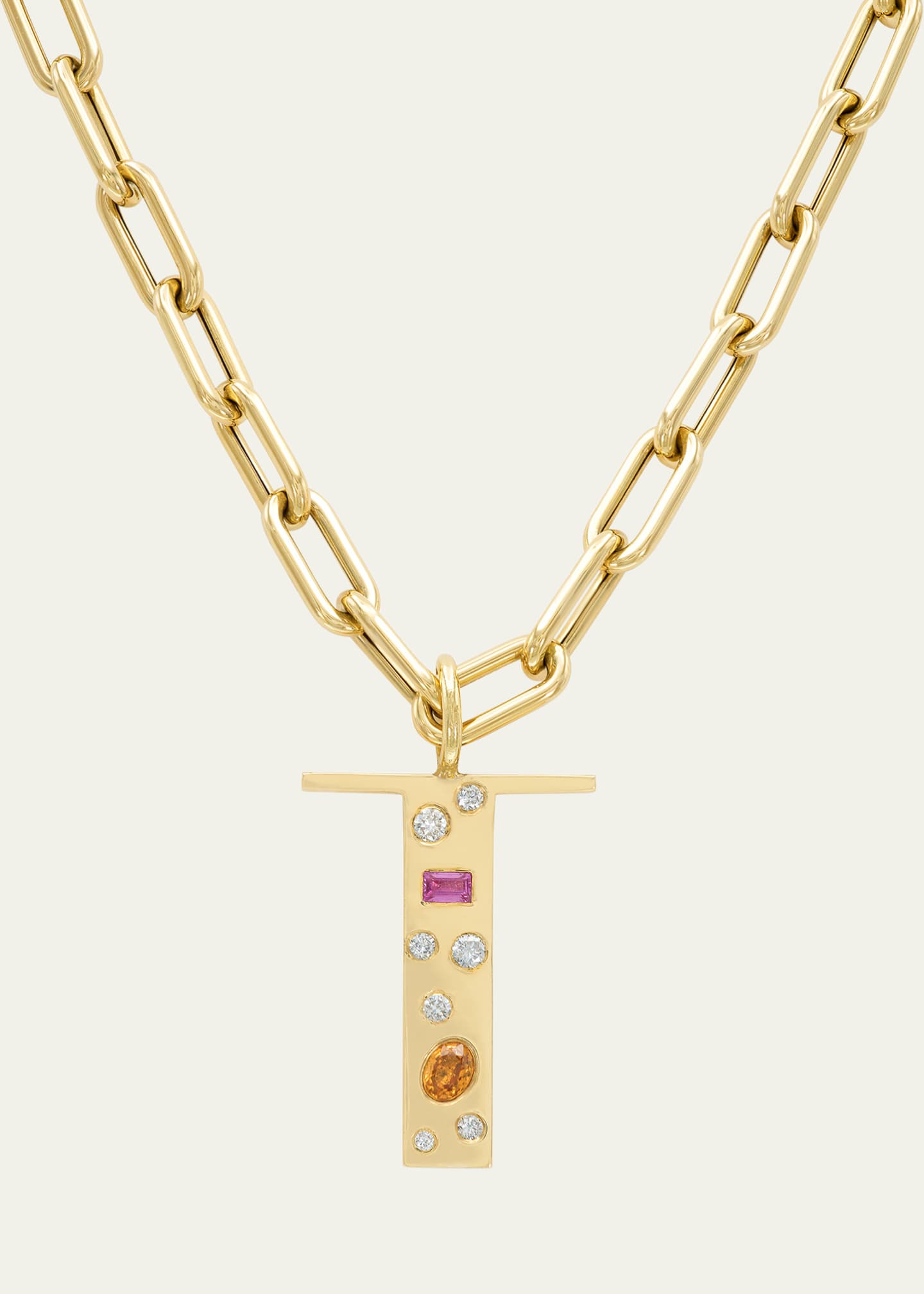 Audrey C. Jewels 14K Yellow Gold Custom Bespoke Initial Necklace with Diamonds, Ruby, and Pink Sapphire, 18"L Image 3 of 3