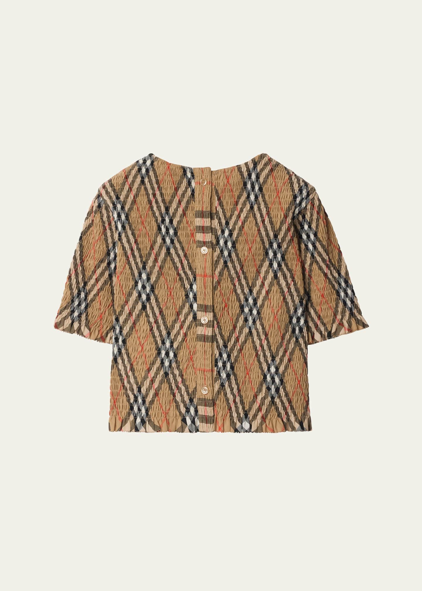 Burberry Girl's Madeline Smocked Check Ruffled Top, Size 3-14 Image 2 of 2