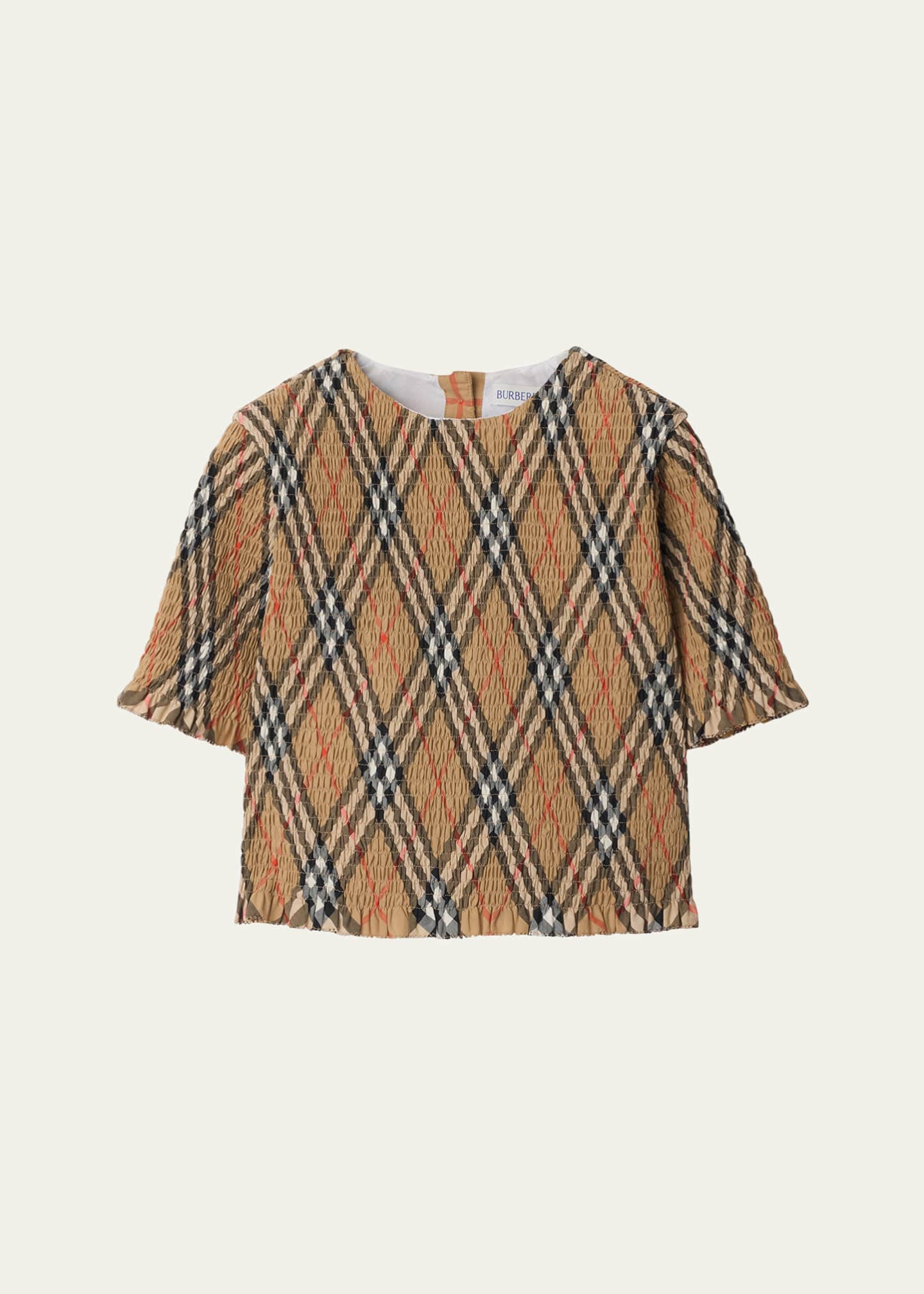 Burberry Girl's Madeline Smocked Check Ruffled Top, Size 3-14 Image 1 of 2