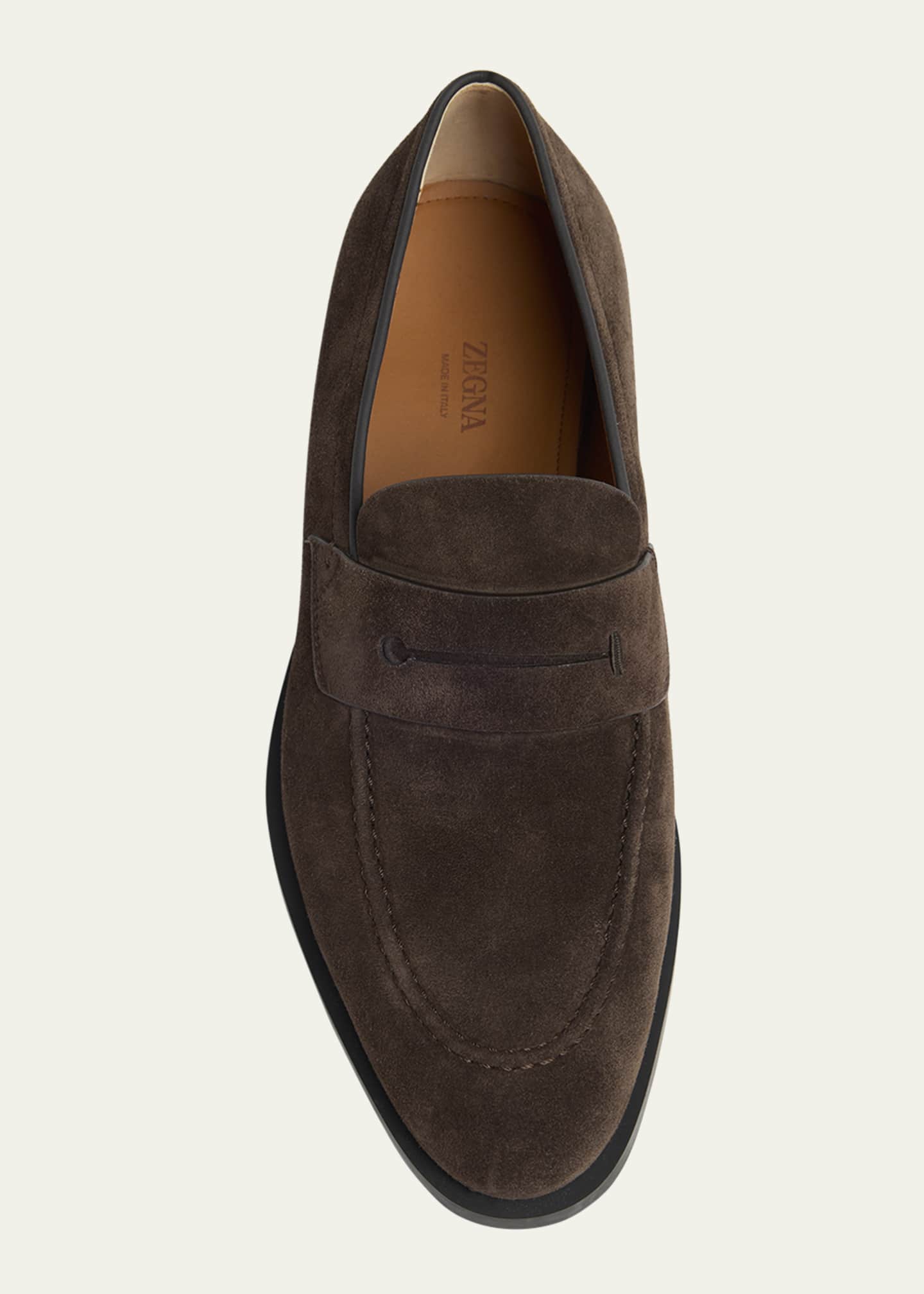 ZEGNA Men's Suede Rubber-Sole Penny Loafers Image 4 of 4