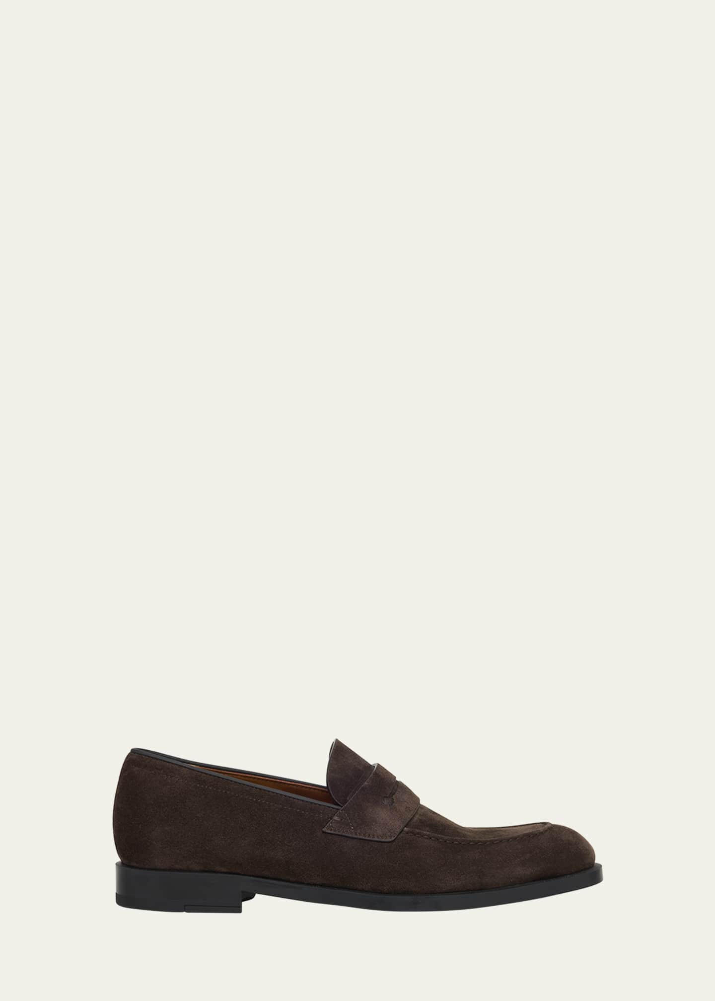 ZEGNA Men's Suede Rubber-Sole Penny Loafers Image 1 of 4