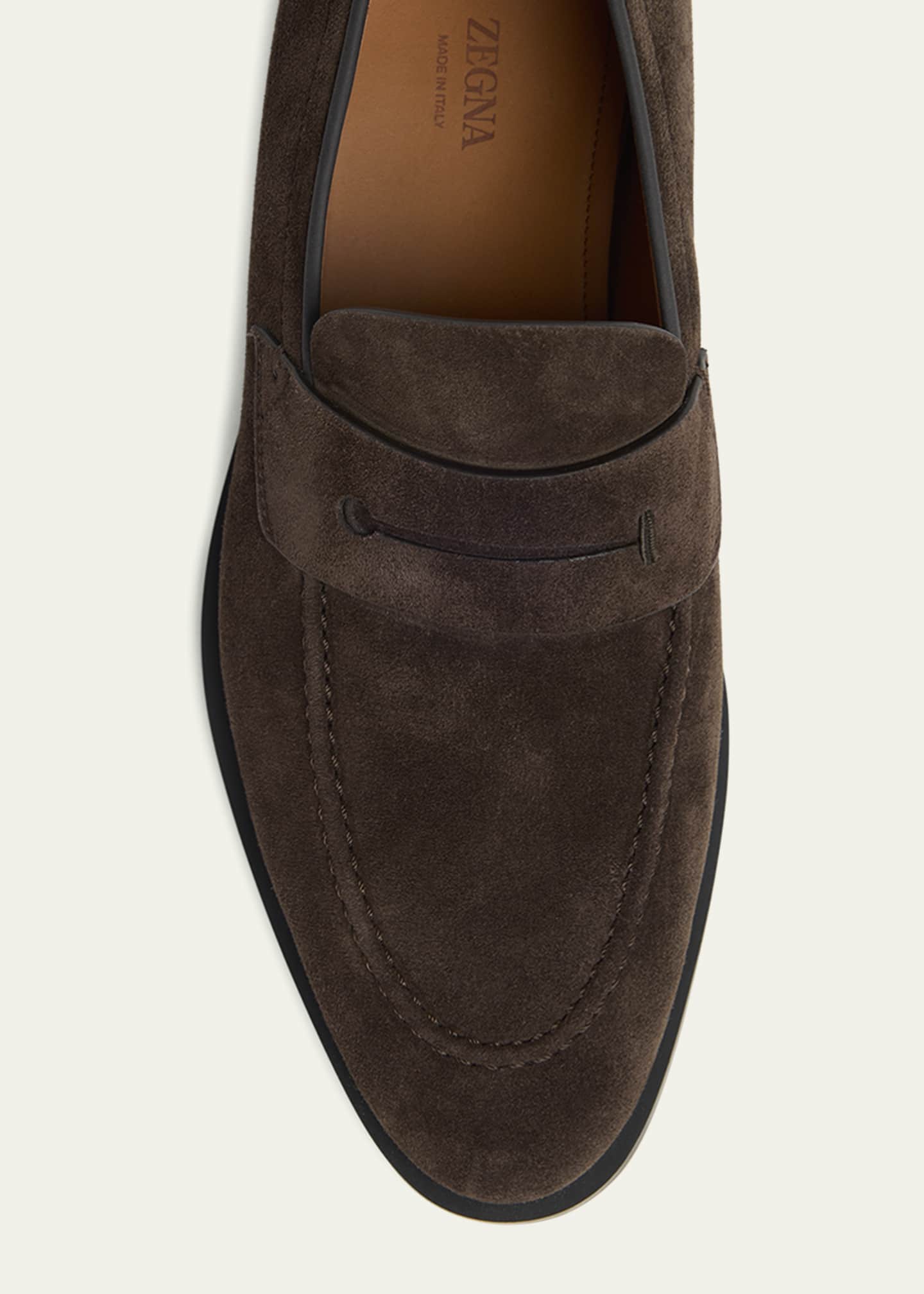 ZEGNA Men's Suede Rubber-Sole Penny Loafers Image 3 of 4
