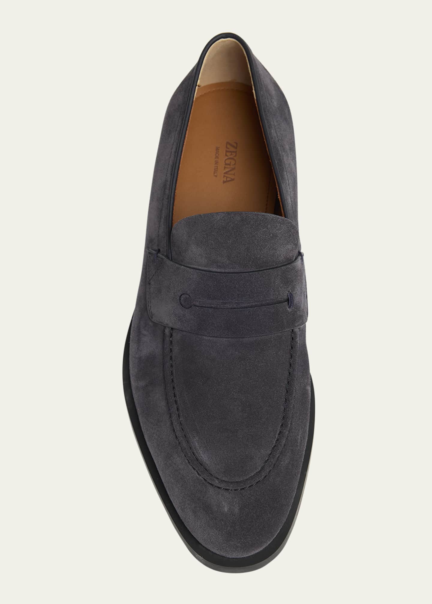 ZEGNA Men's Suede Rubber-Sole Penny Loafers Image 4 of 4