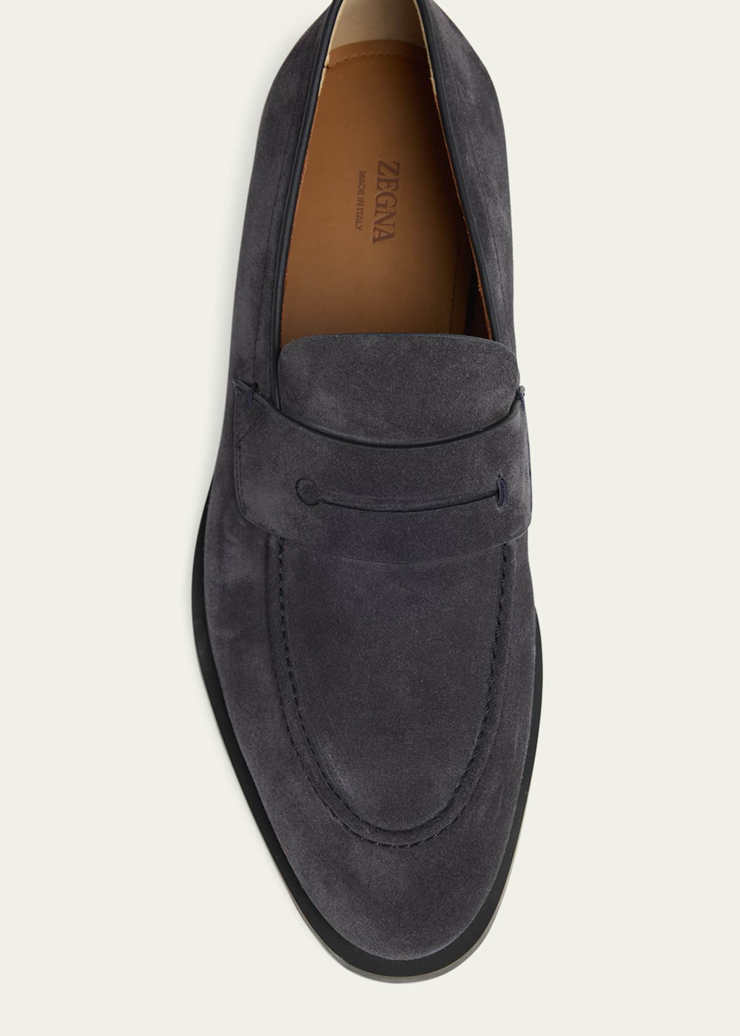 ZEGNA Men's Suede Rubber-Sole Penny Loafers Image 3 of 4