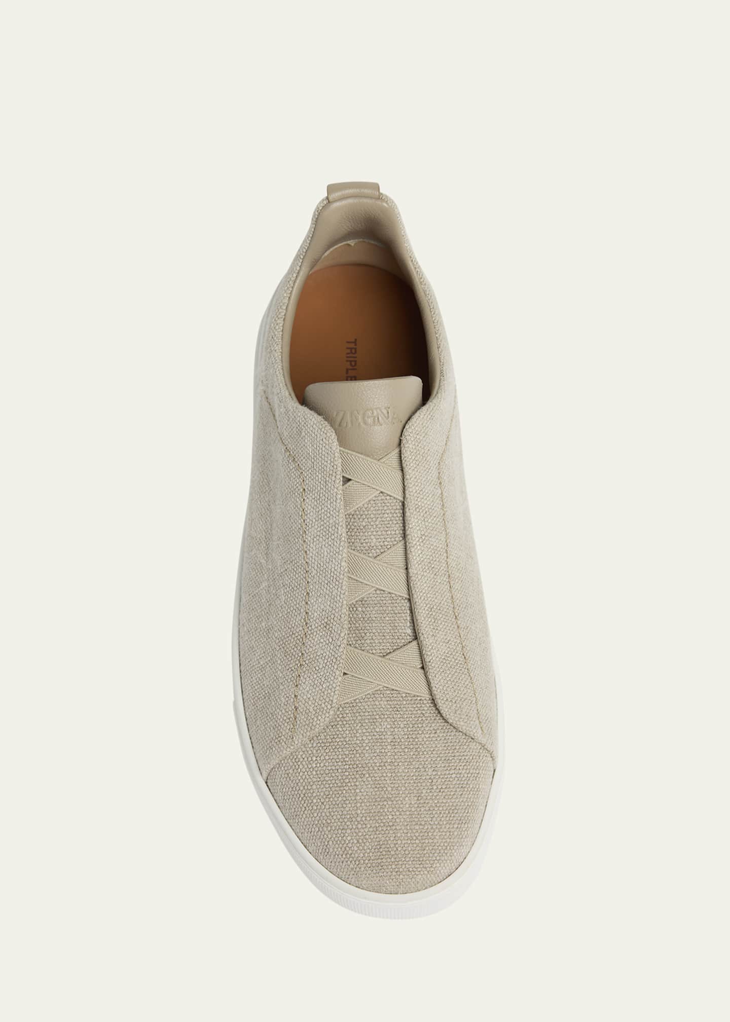 ZEGNA Men's Triple Stitch Linen Slip-On Sneakers Image 4 of 4
