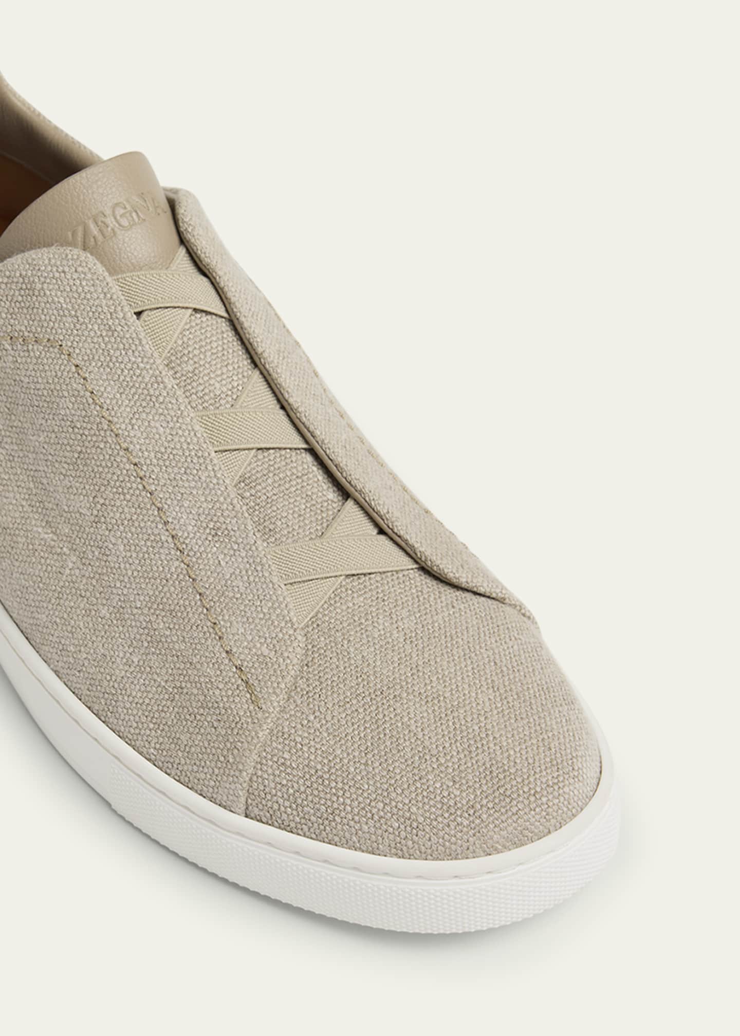 ZEGNA Men's Triple Stitch Linen Slip-On Sneakers Image 3 of 4