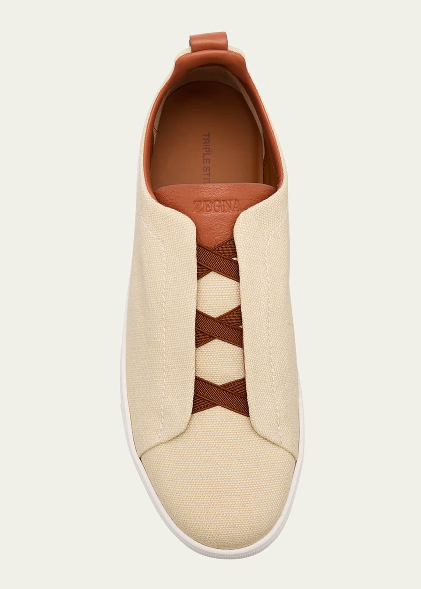 ZEGNA Men's Triple Stitch Linen Slip-On Sneakers Image 4 of 4