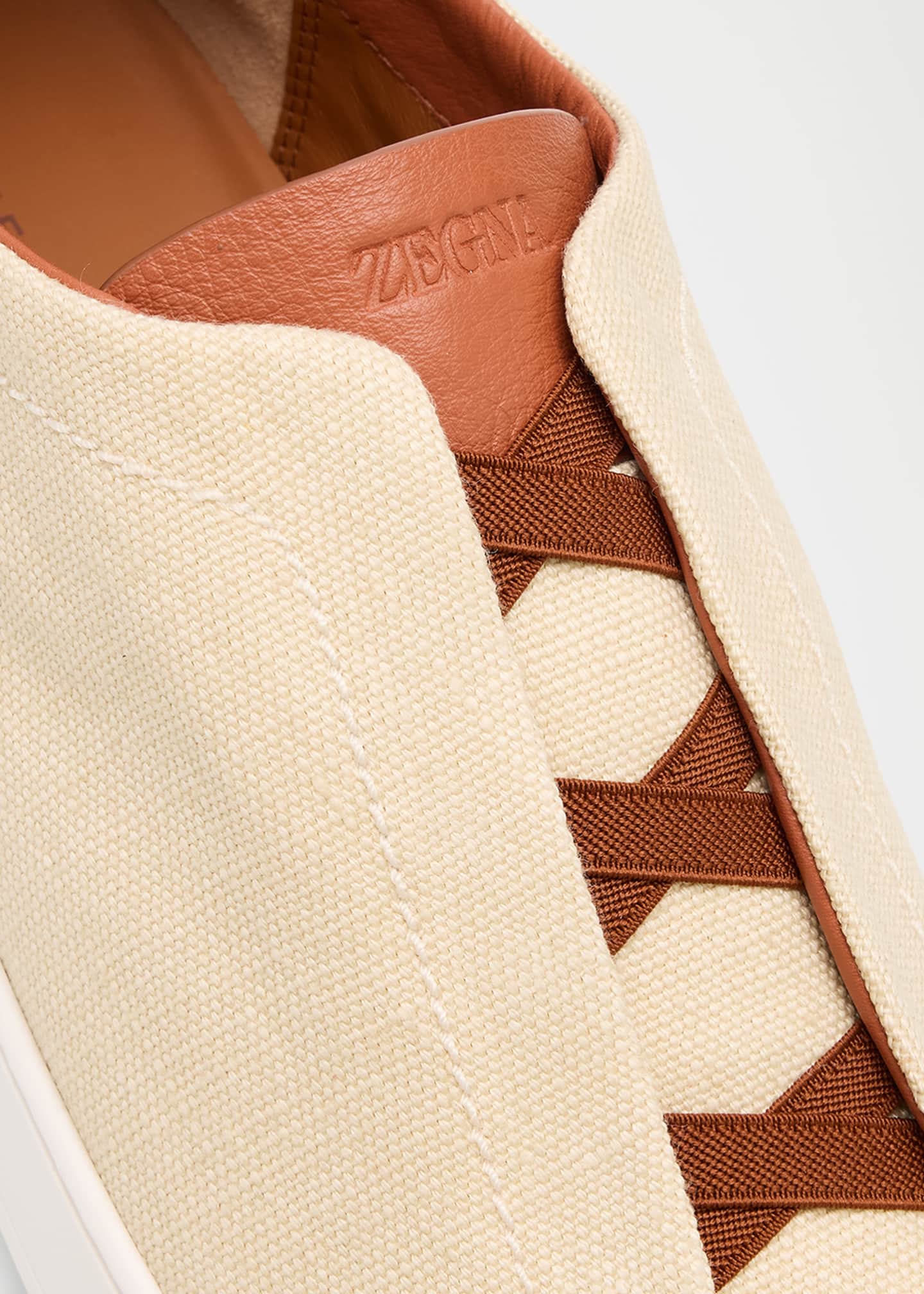 ZEGNA Men's Triple Stitch Linen Slip-On Sneakers Image 3 of 4