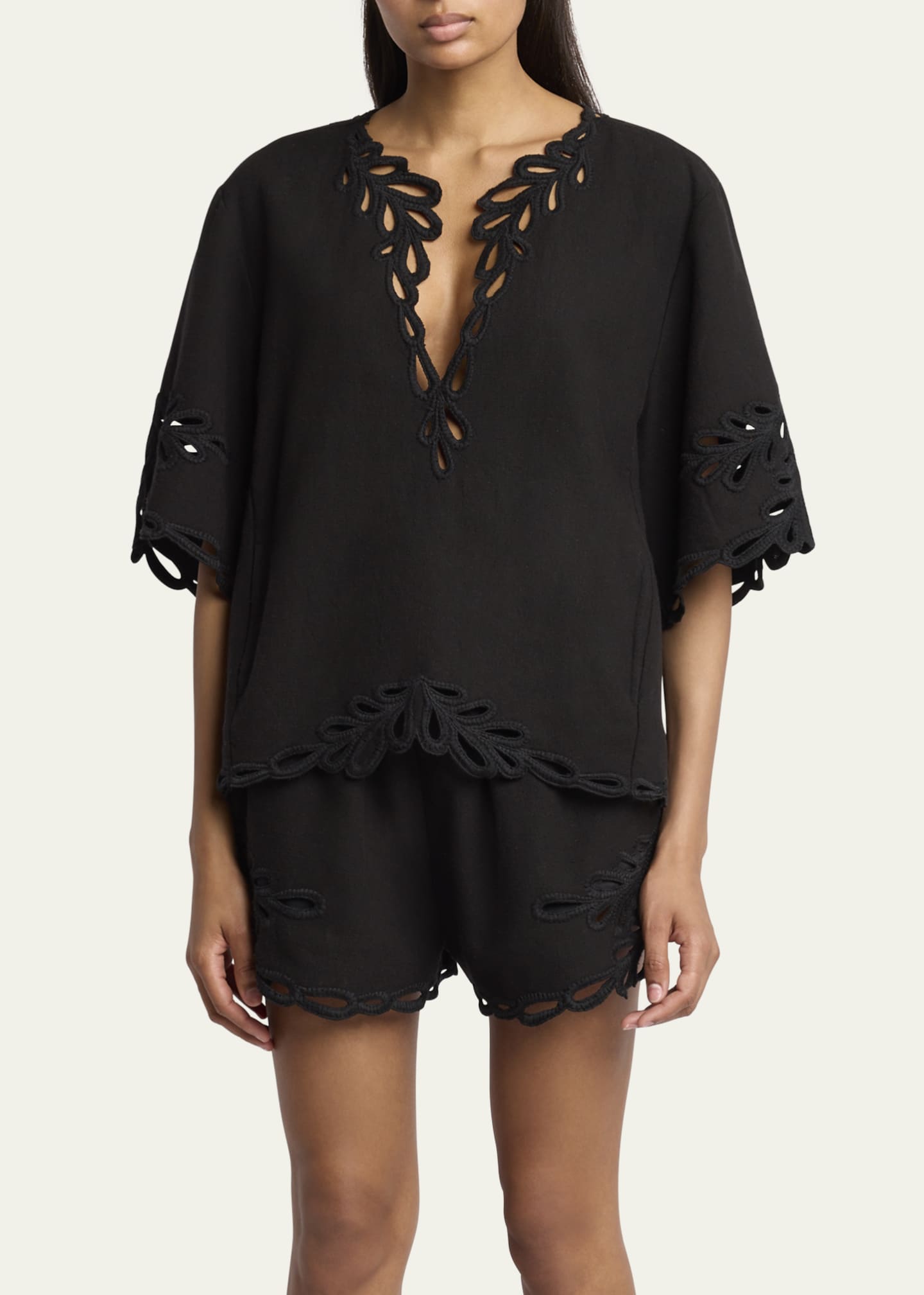 Etoile Isabel Marant Shana Embroidered Short-Sleeve Top Image 4 of 5
