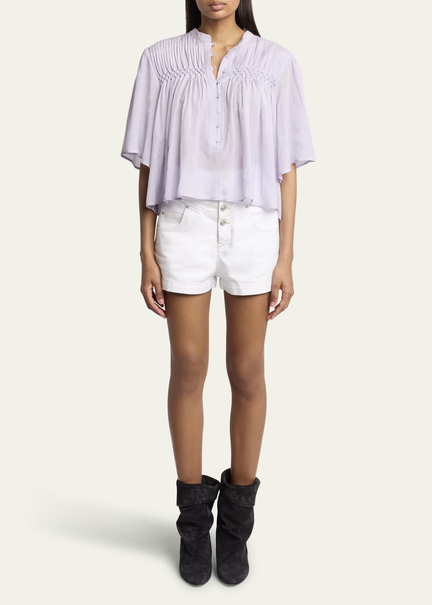 Etoile Isabel Marant Destiny Short-Sleeve Smocked Blouse Image 2 of 5