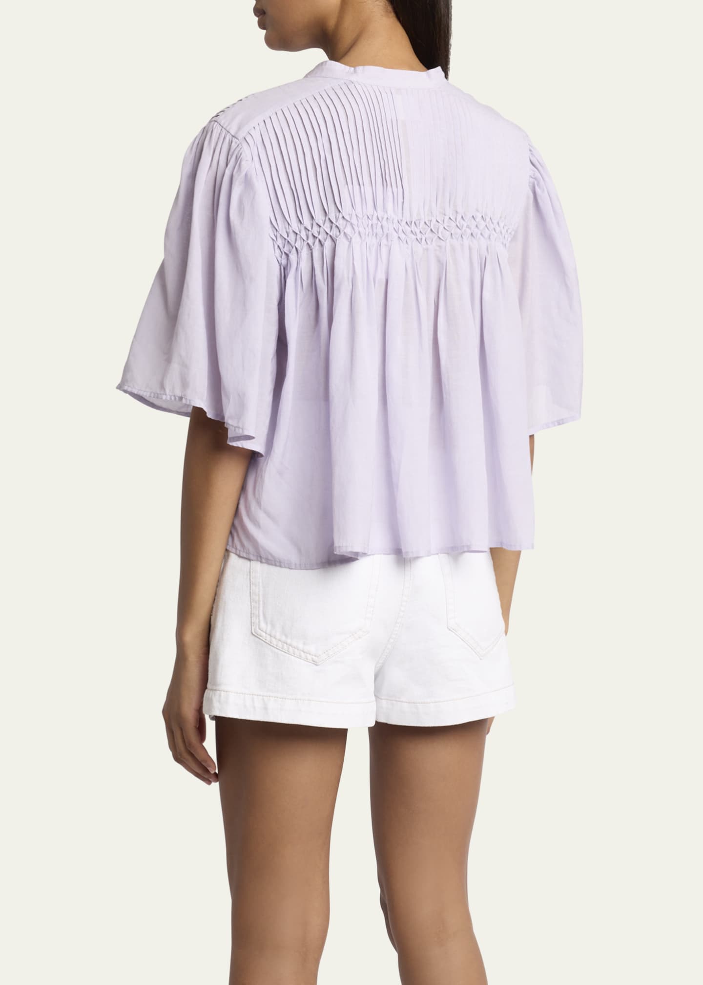 Etoile Isabel Marant Destiny Short-Sleeve Smocked Blouse Image 3 of 5
