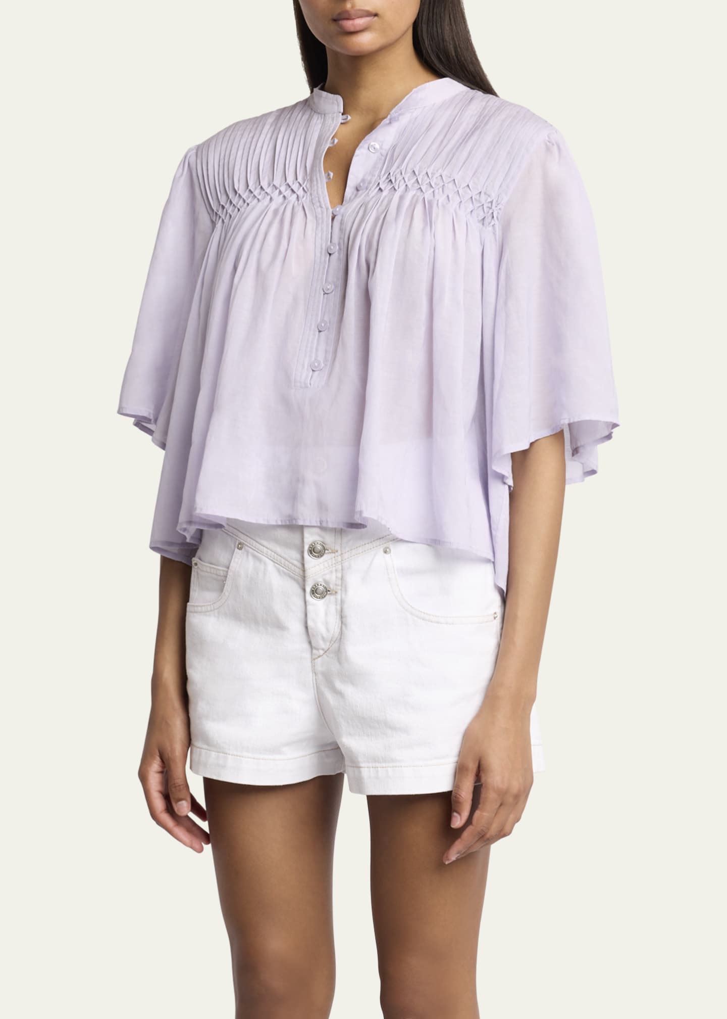 Etoile Isabel Marant Destiny Short-Sleeve Smocked Blouse Image 4 of 5
