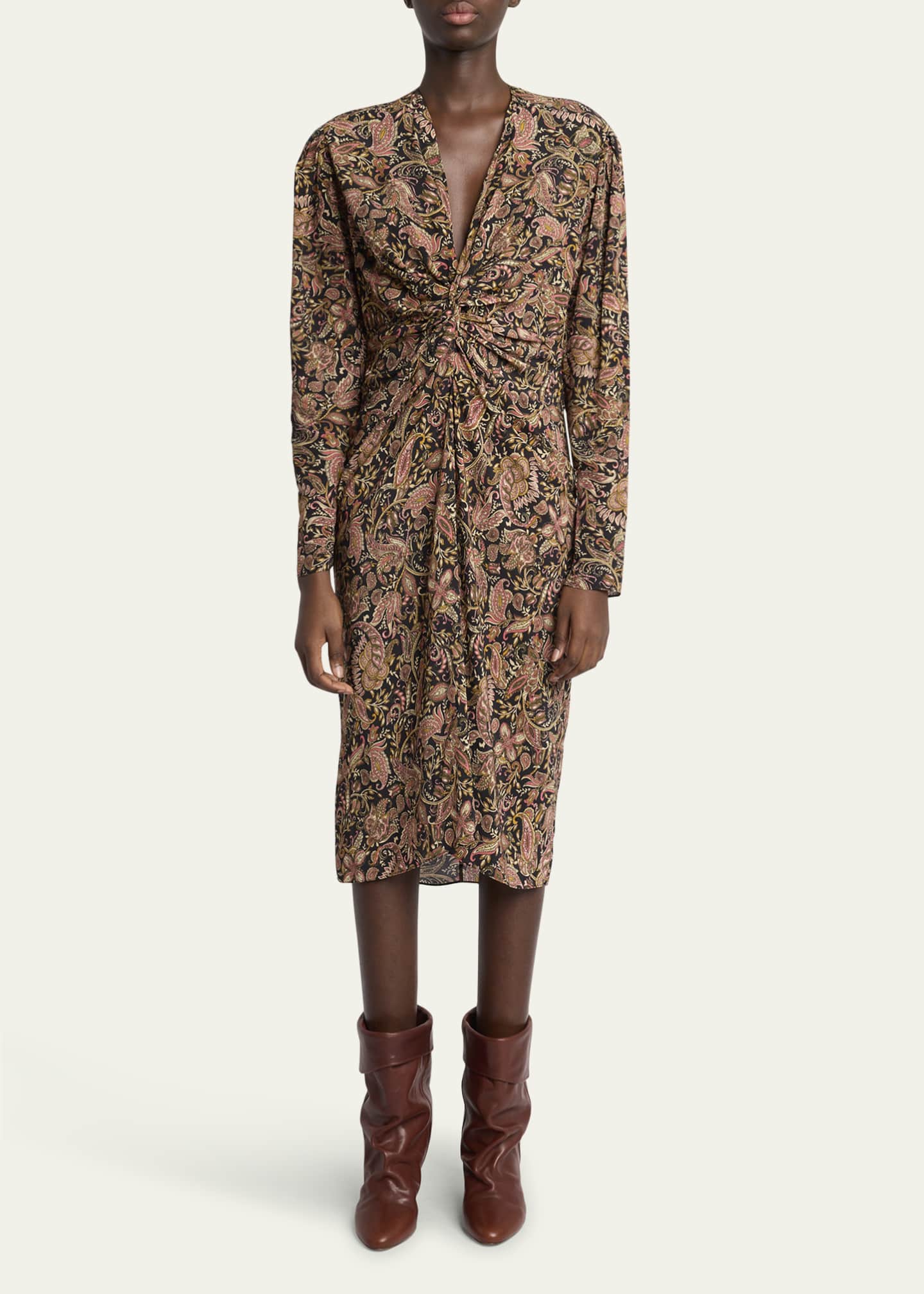 Etoile Isabel Marant Zeliha Paisley Twist Front Midi Dress Image 2 of 5