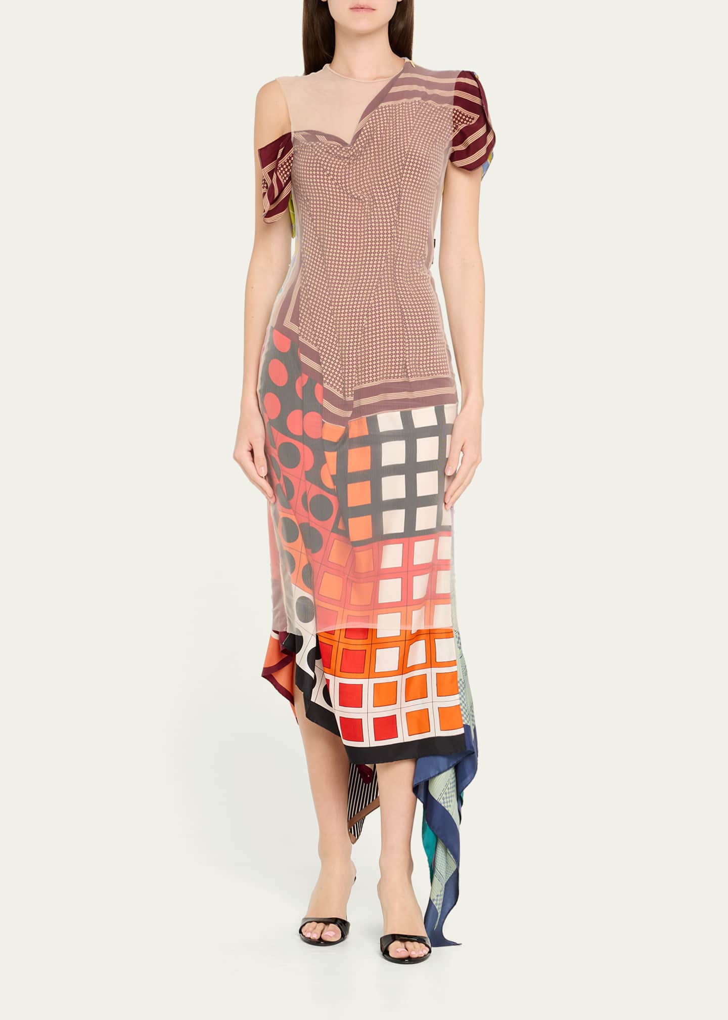 Regenerated Silk Scarves Long Fitted Dress - Thumbnail 2