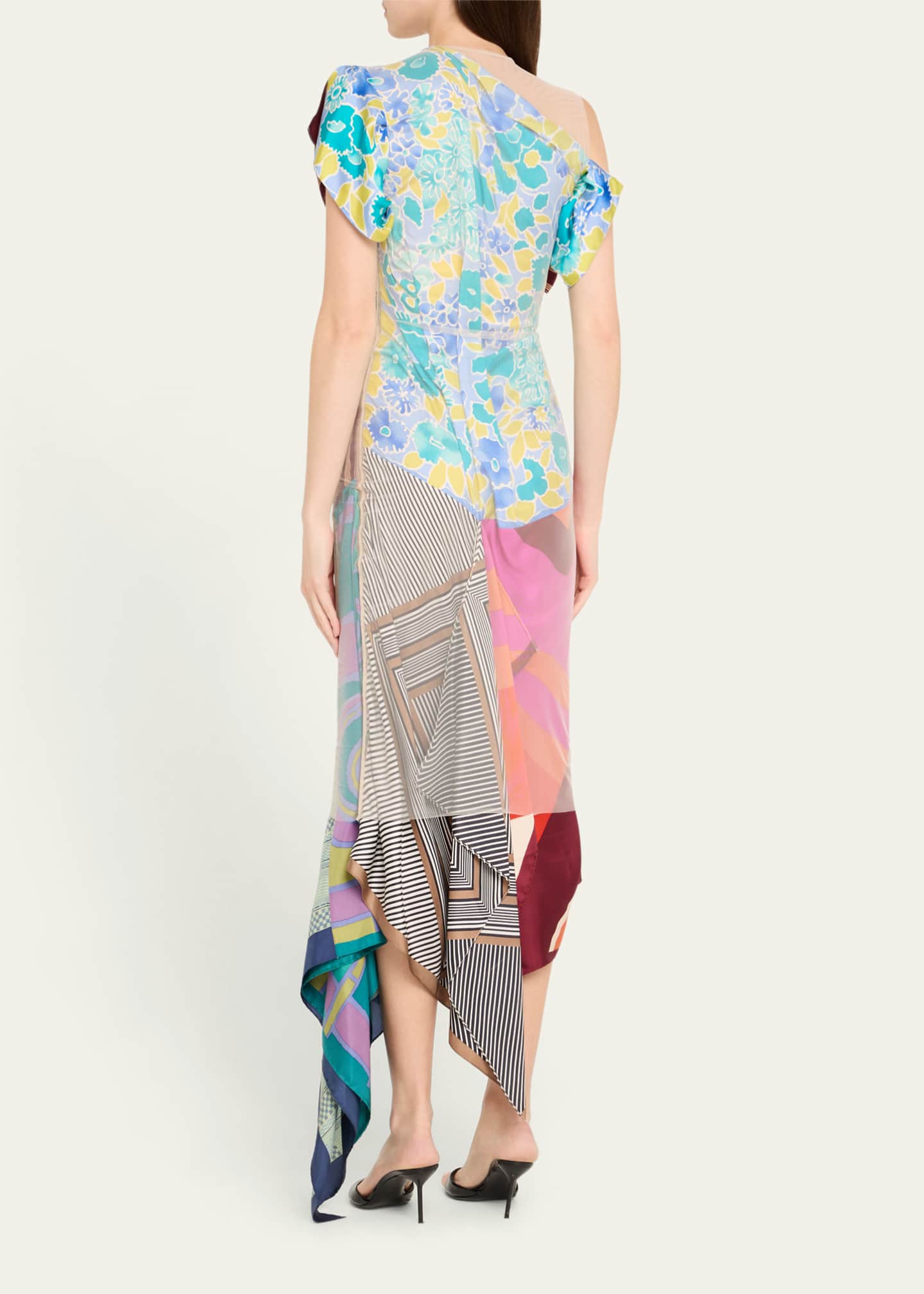 Regenerated Silk Scarves Long Fitted Dress - Thumbnail 3