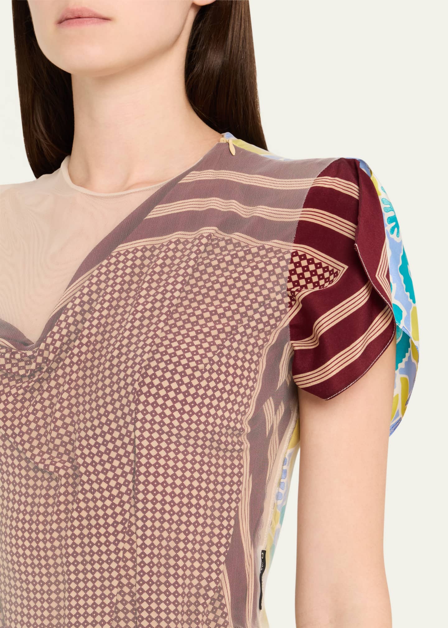Regenerated Silk Scarves Long Fitted Dress - Thumbnail 5