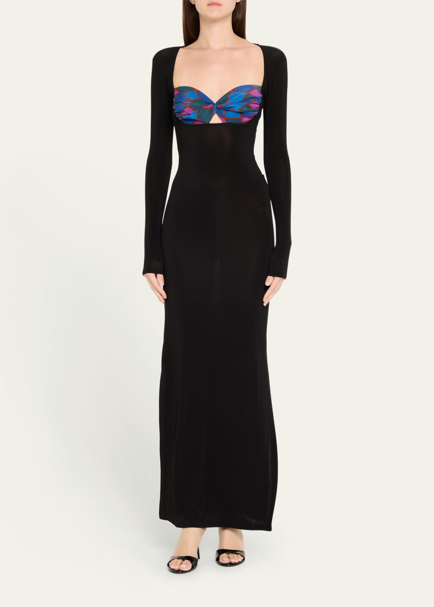 Marine Serre Regenerated Silk Scarves Open-Back Long Fitted Dress Image 2 of 5