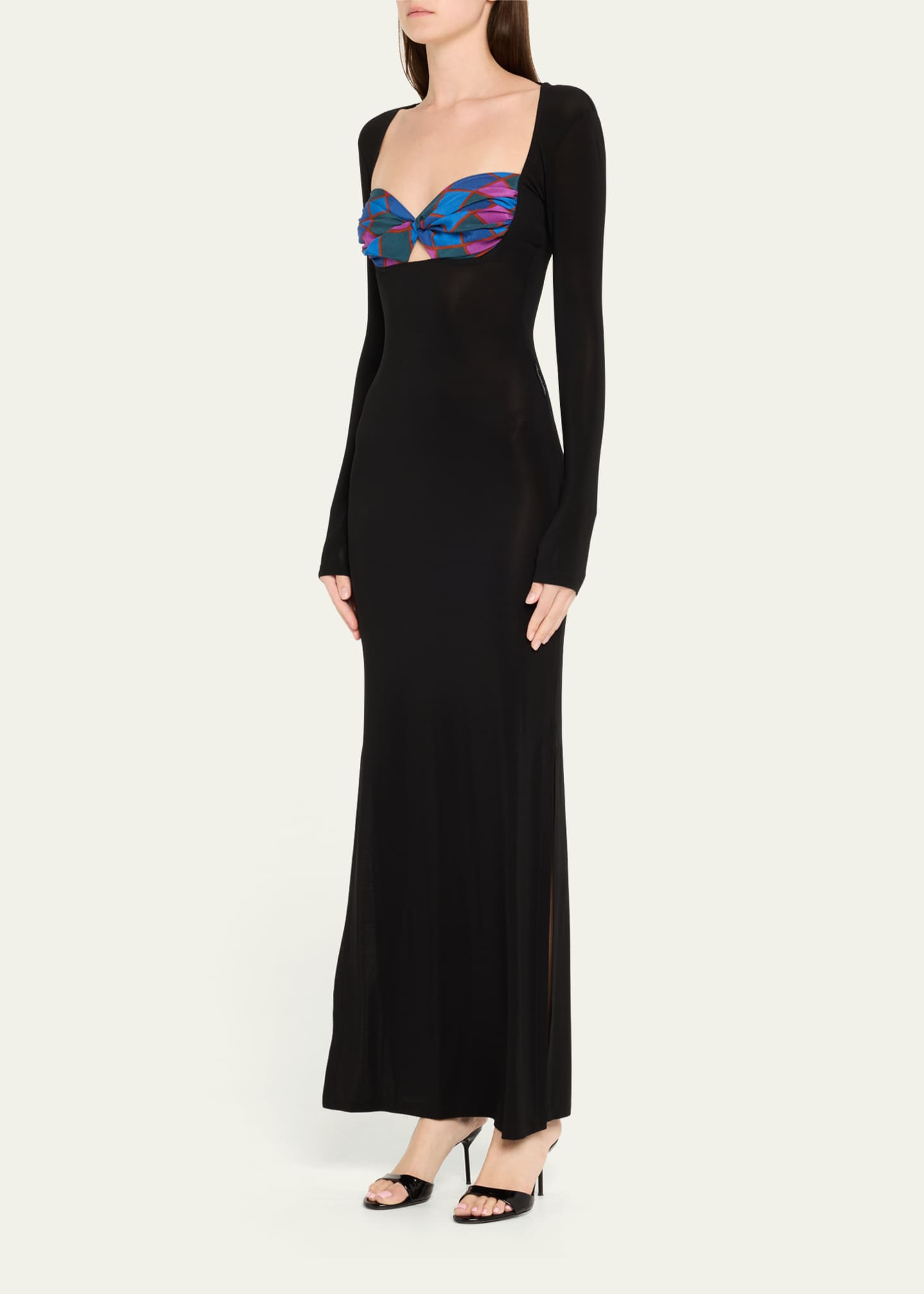 Marine Serre Regenerated Silk Scarves Open-Back Long Fitted Dress Image 4 of 5