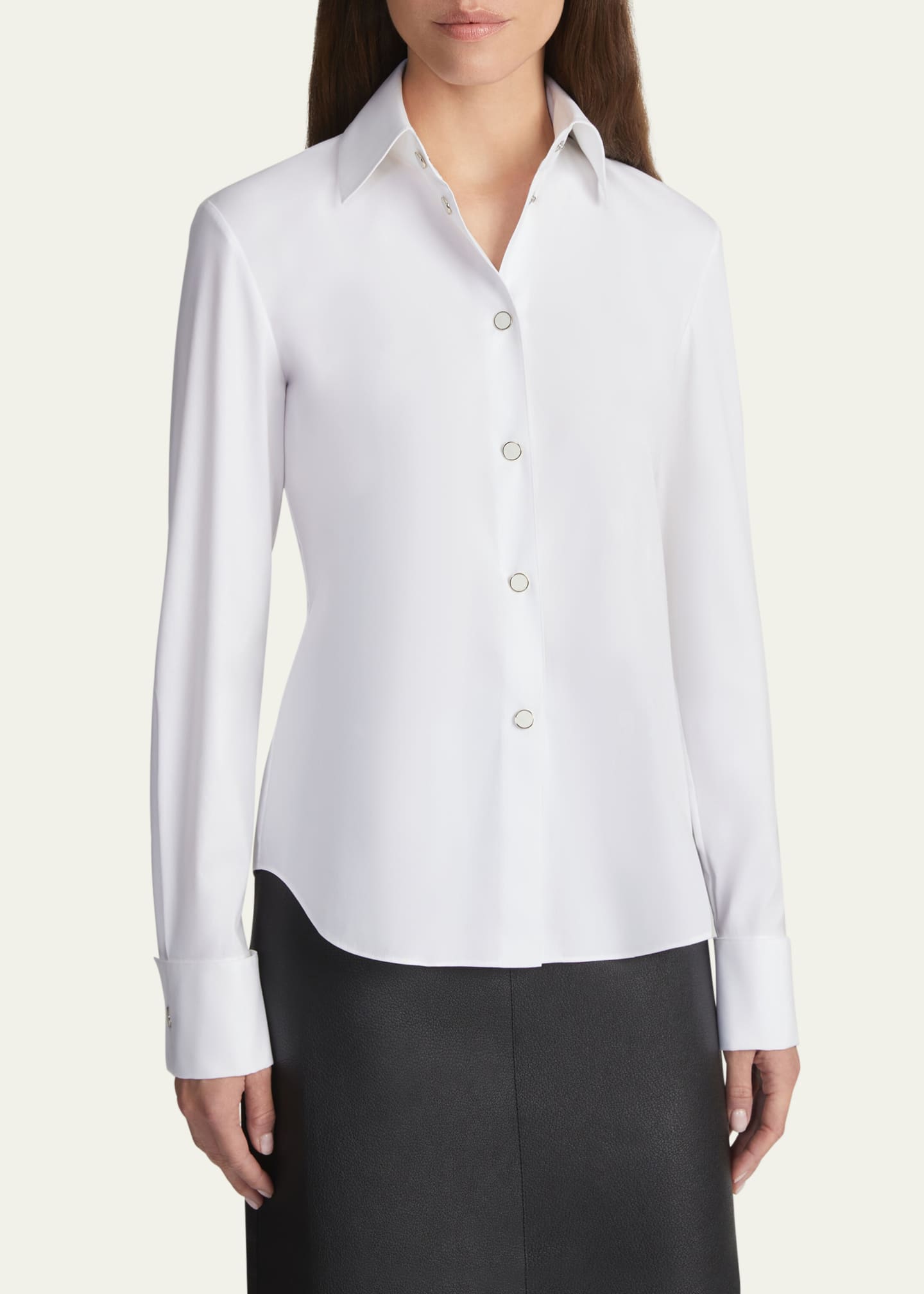 Lafayette 148 New York Snap-Front Stretch Cotton Blouse Image 2 of 4