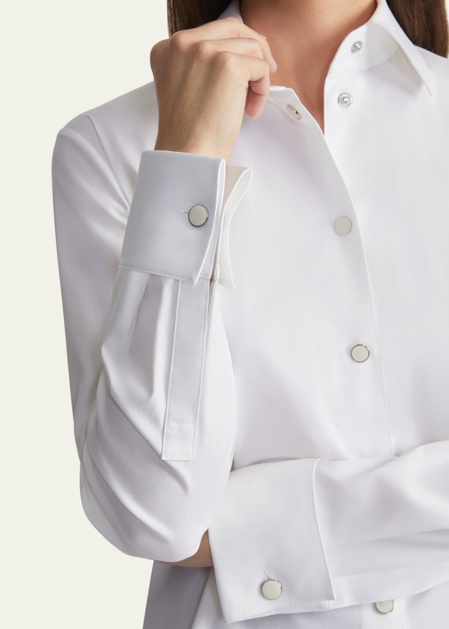 Lafayette 148 New York Snap-Front Stretch Cotton Blouse Image 4 of 4
