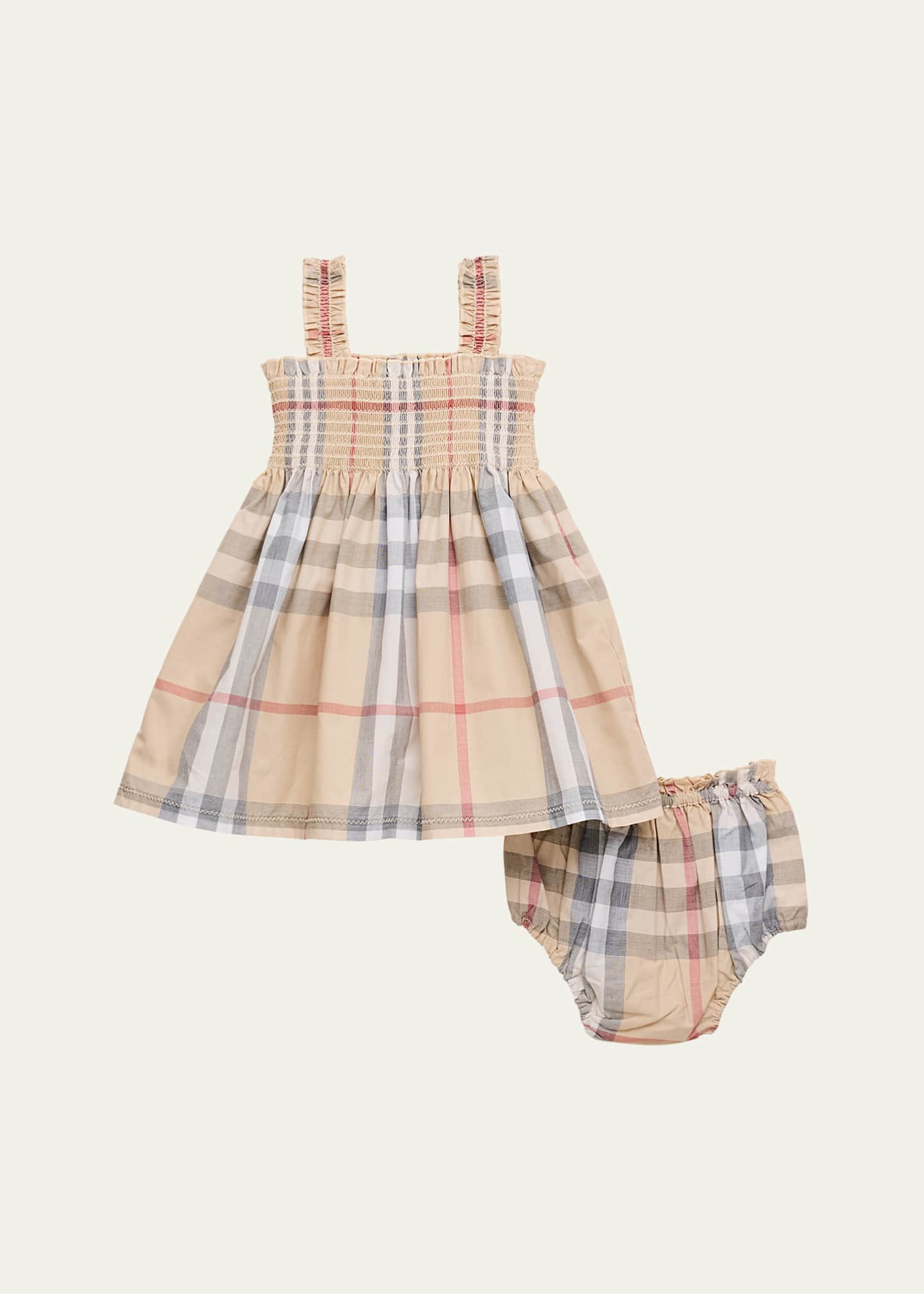 Burberry Girl's Tegan Check-Print Smocked Dress W/ Bloomers, Size 3M-18M Image 2 of 3