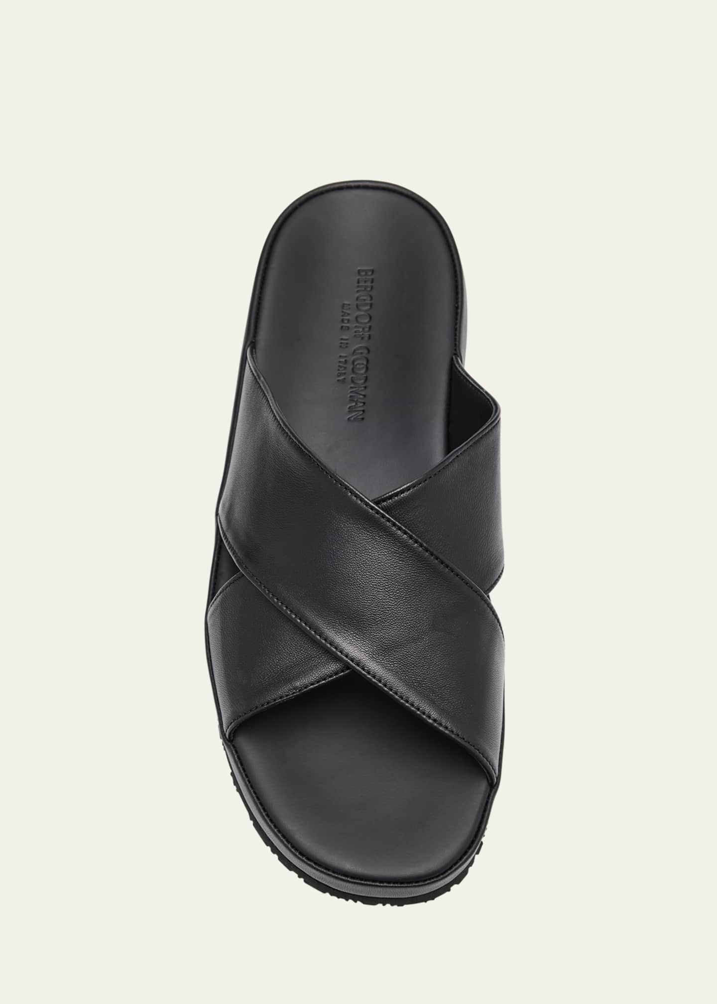 Bergdorf Goodman Men's Crisscross Napa Leather Slide Sandals Image 6 of 7